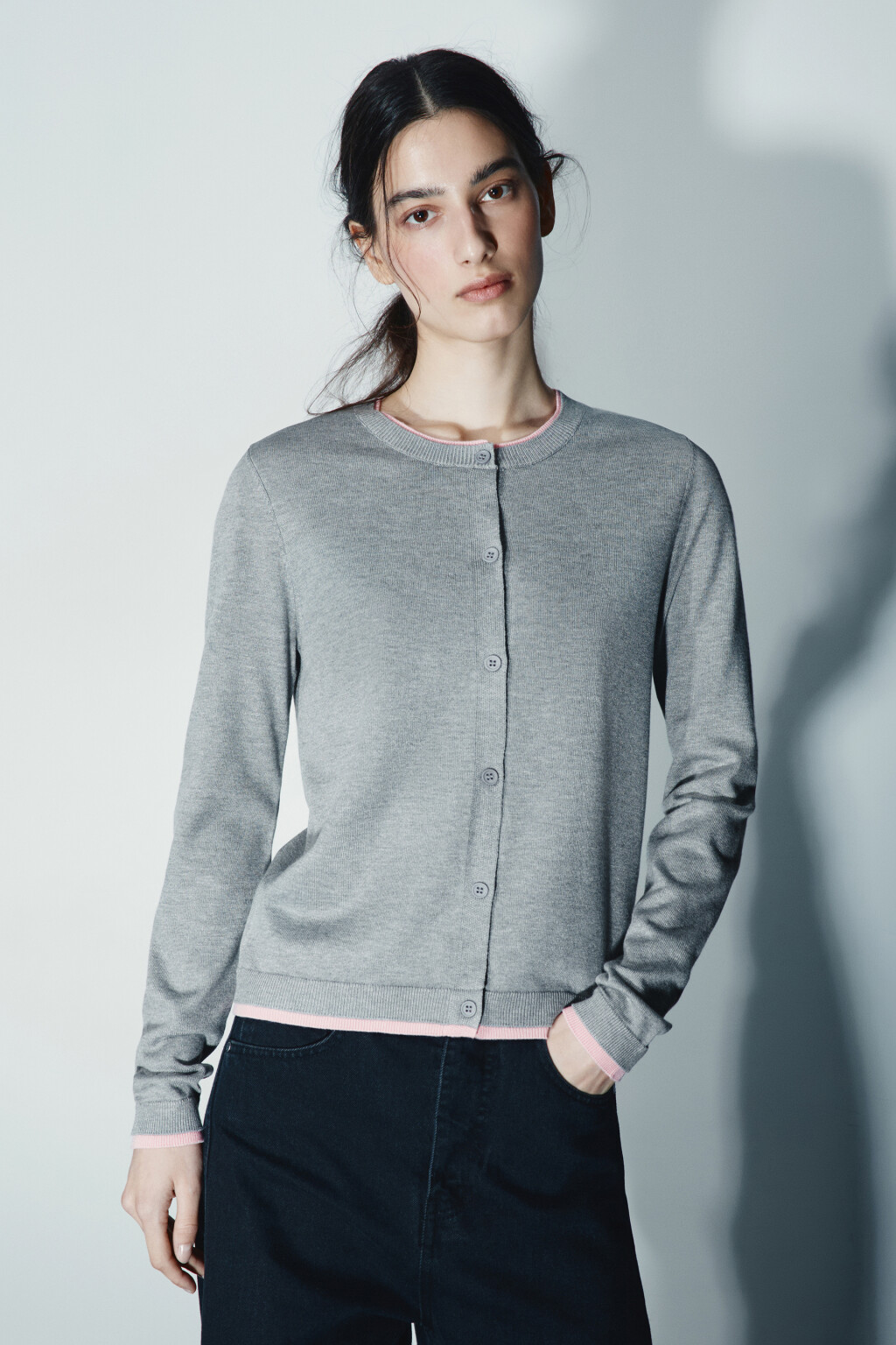 Кардиган с имитацией второго слоя - цвет серый - 2