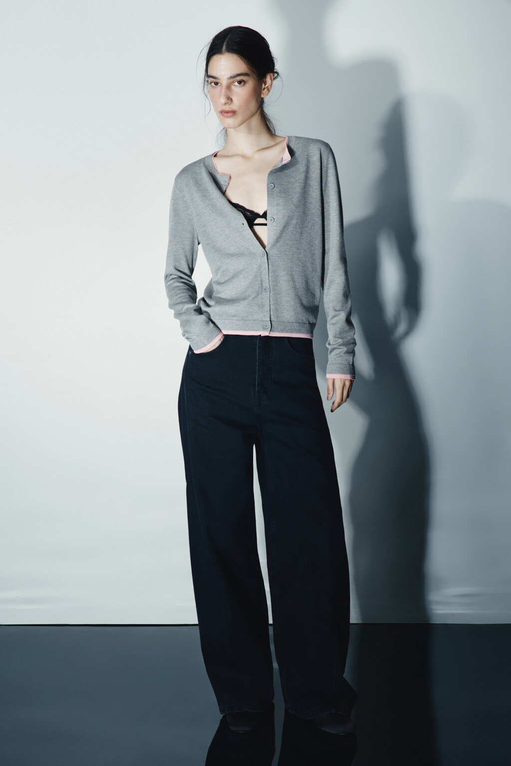 Кардиган с имитацией второго слоя - цвет серый - 4