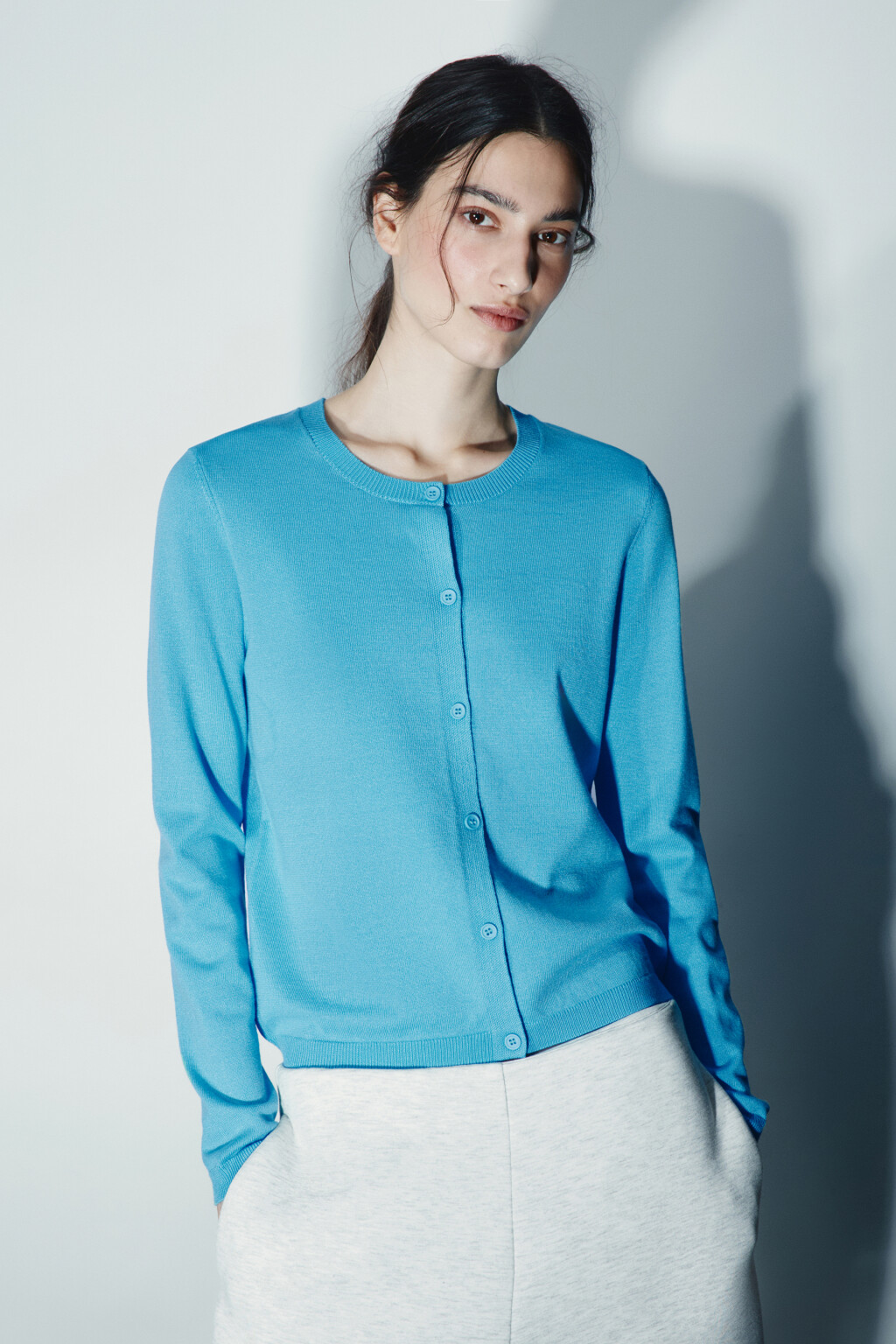 Кардиган с имитацией второго слоя - цвет голубой - 2