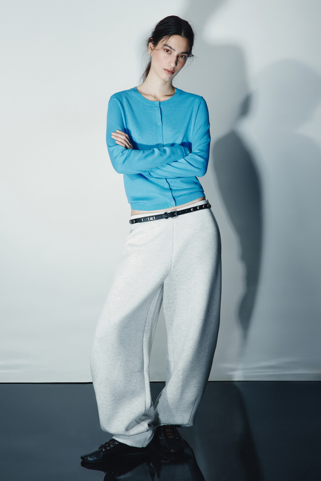 Кардиган с имитацией второго слоя - цвет голубой - 4