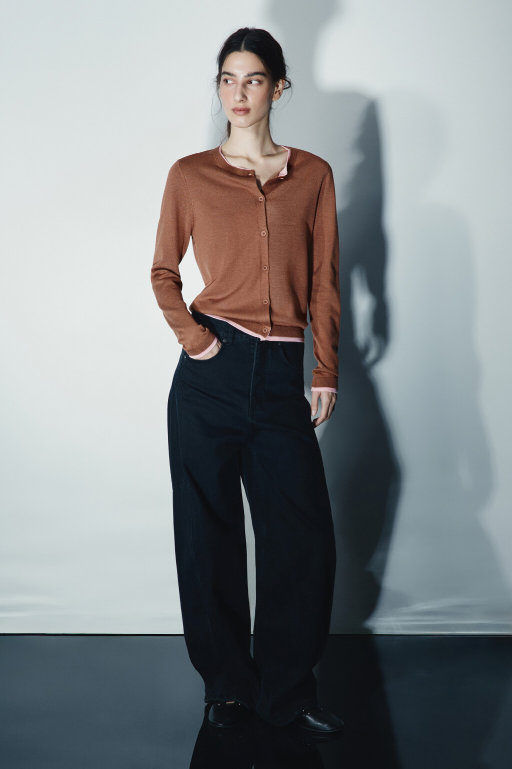 Кардиган с имитацией второго слоя - цвет бежевый - 4