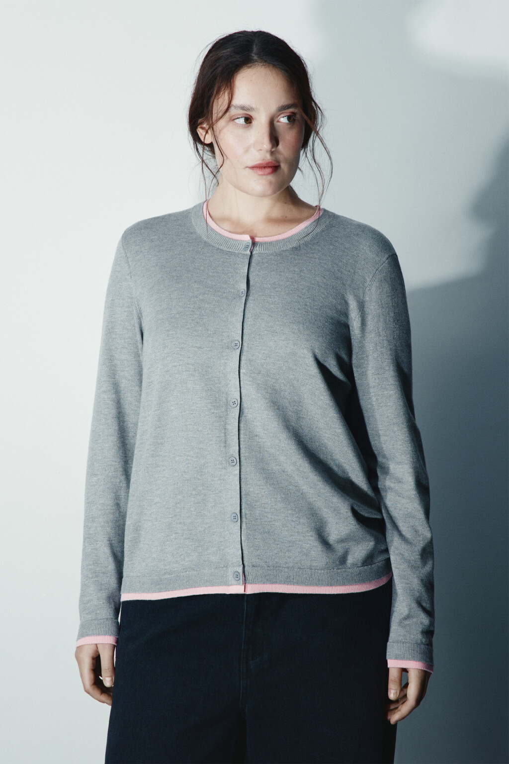 Кардиган с имитацией второго слоя - цвет серый - 2