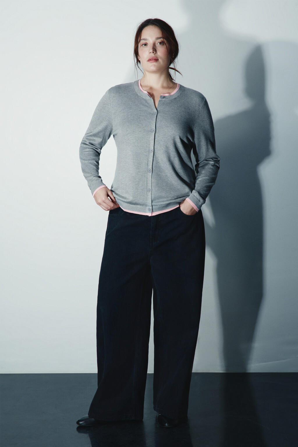 Кардиган с имитацией второго слоя - цвет серый - 3