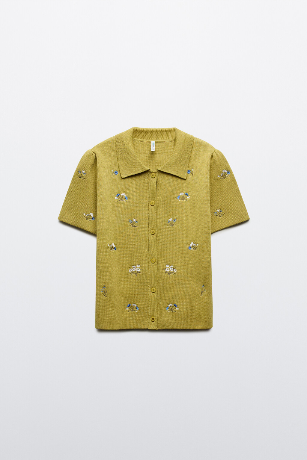 Футболка-поло вязаная из вискозы с вышивкой - цвет зеленый - 7