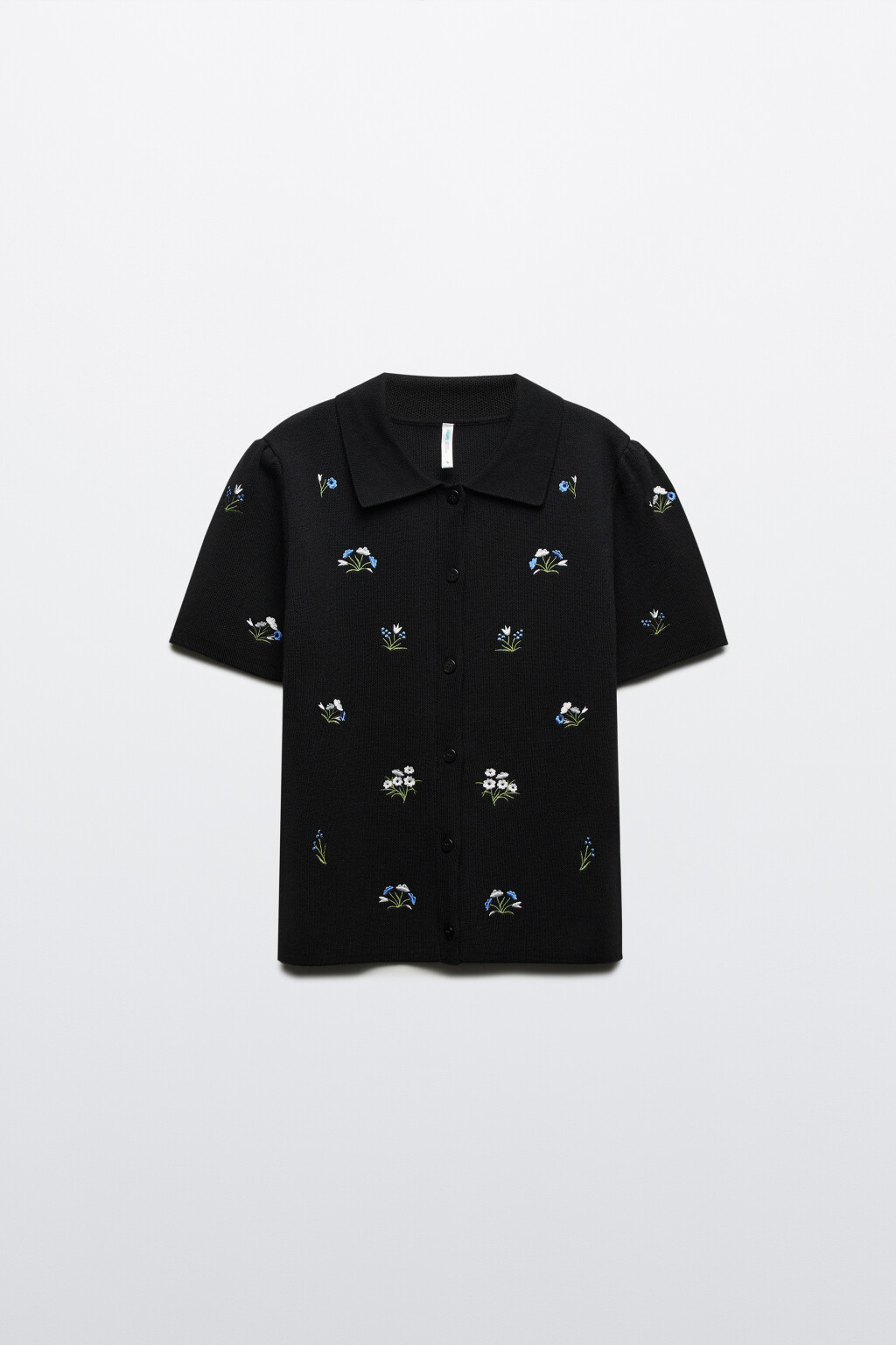 Футболка-поло вязаная из вискозы с вышивкой - цвет черный - 8