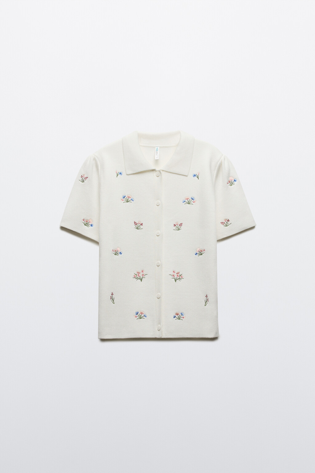 Футболка-поло жаккардовая на пуговицах с вышивкой - цвет молочный - 1