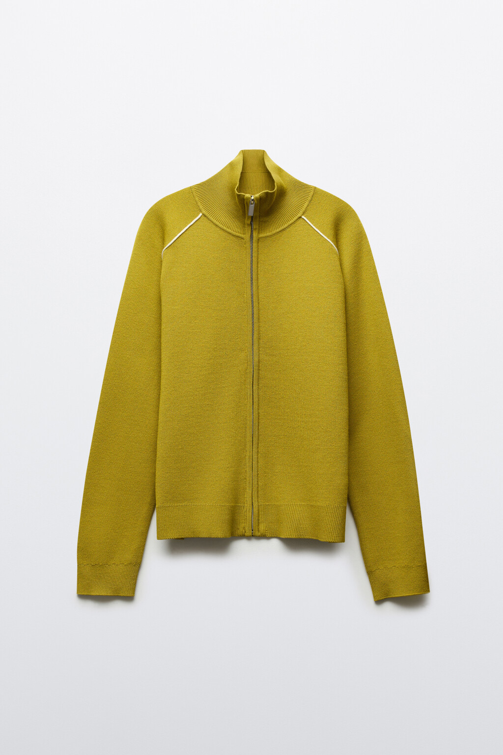 Джемпер вязаный на молнии с контрастными швами - цвет зеленый - 1