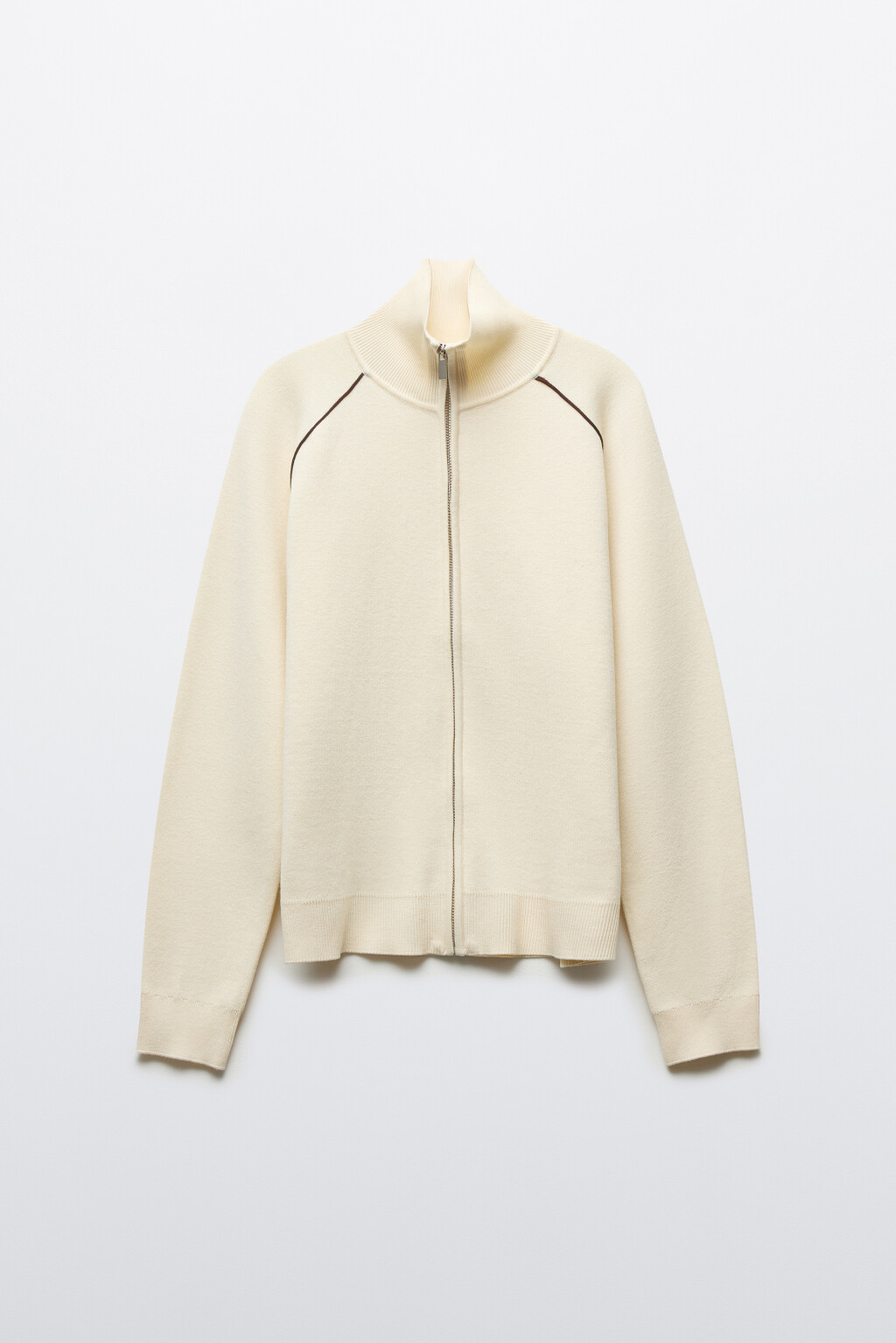 Джемпер вязаный на молнии с контрастными швами - цвет молочный - 10