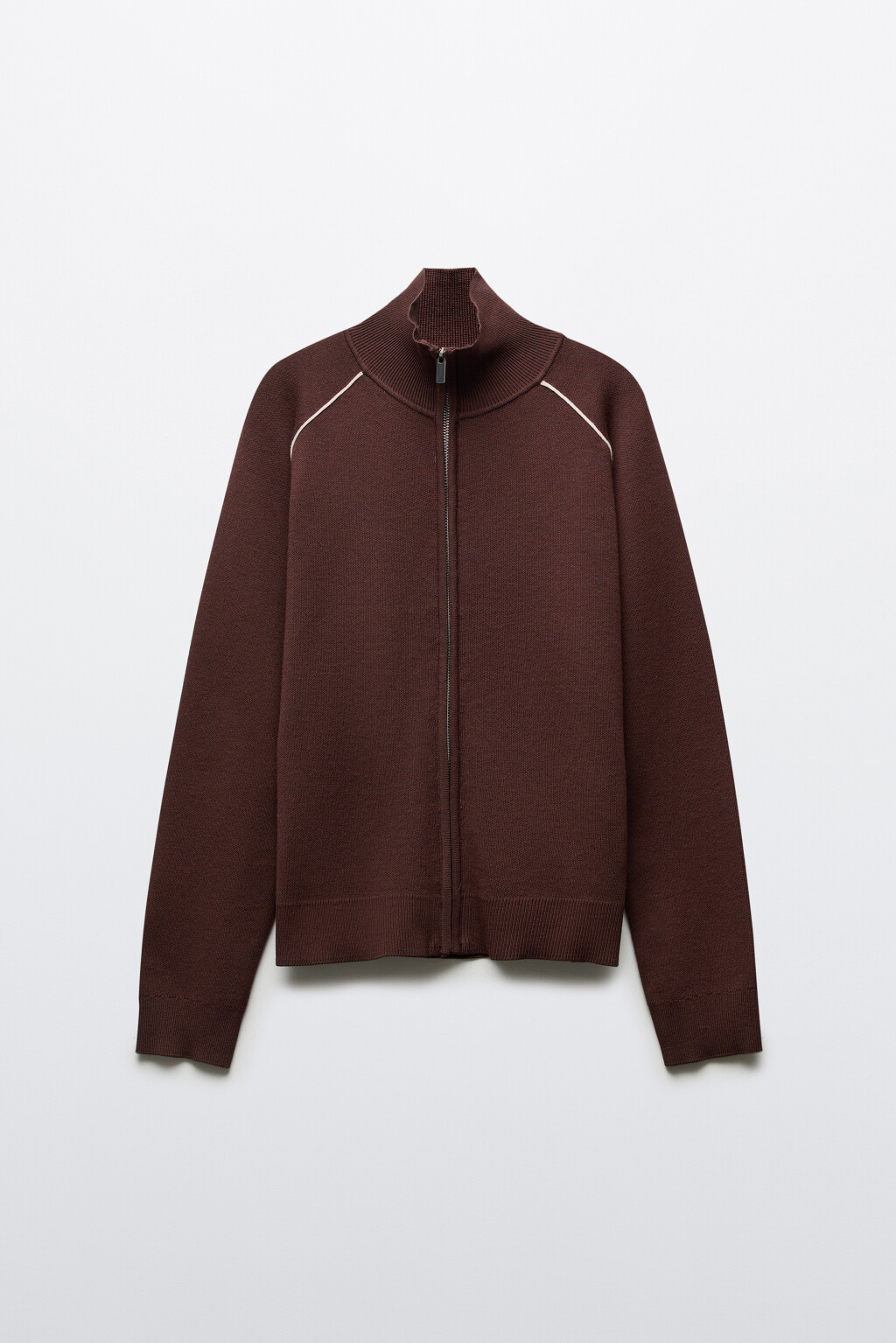 Джемпер вязаный на молнии с контрастными швами - цвет коричневый - 8