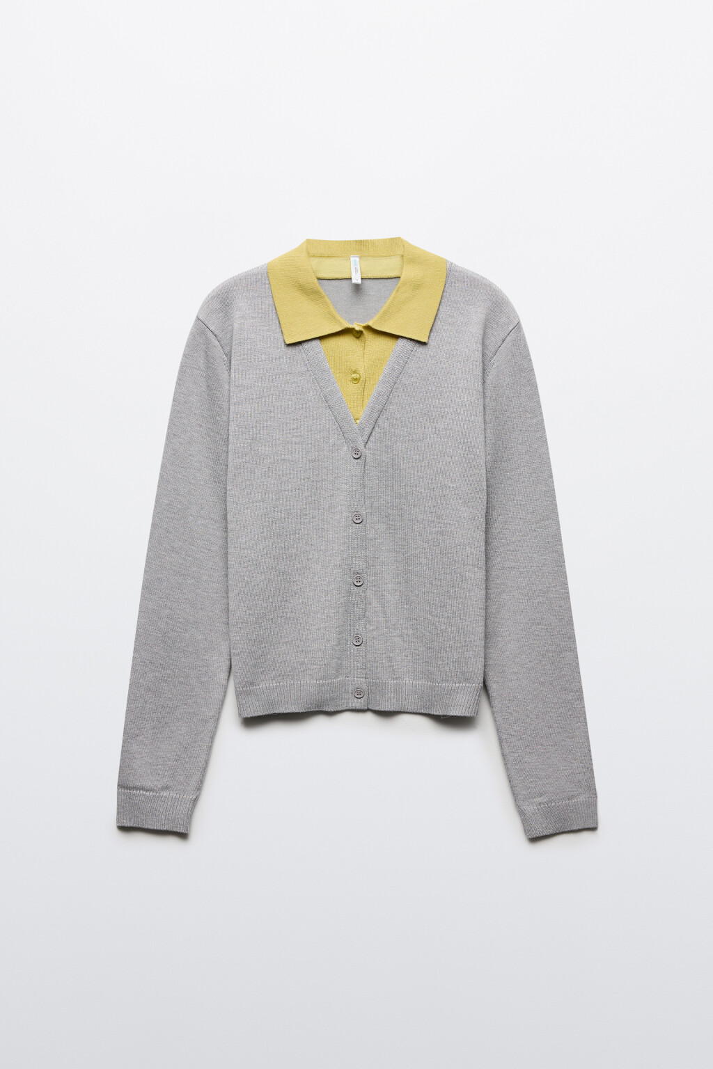 Кардиган вязаный с имитацией поло - цвет серый - 1
