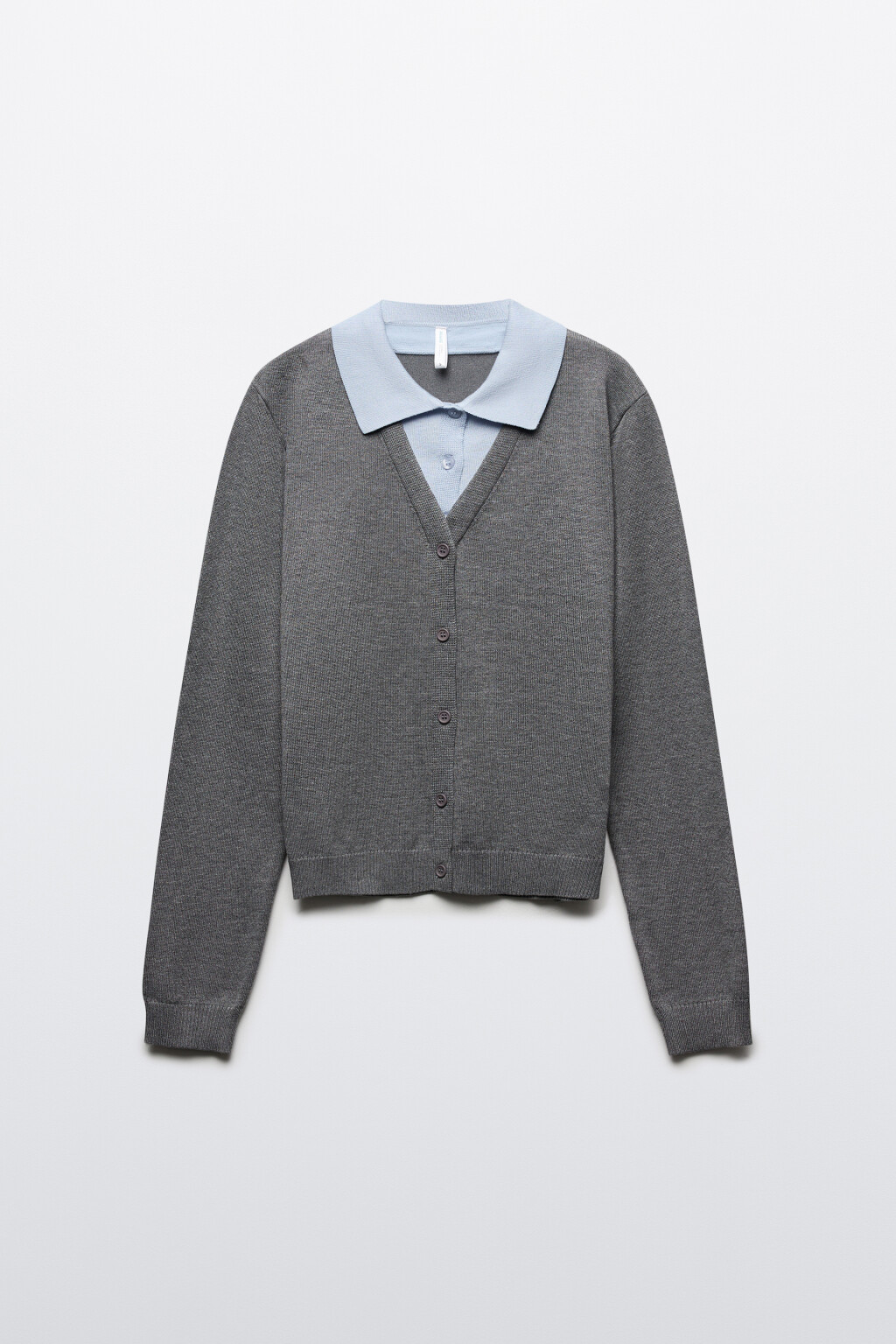 Кардиган вязаный с имитацией поло - цвет серый - 7