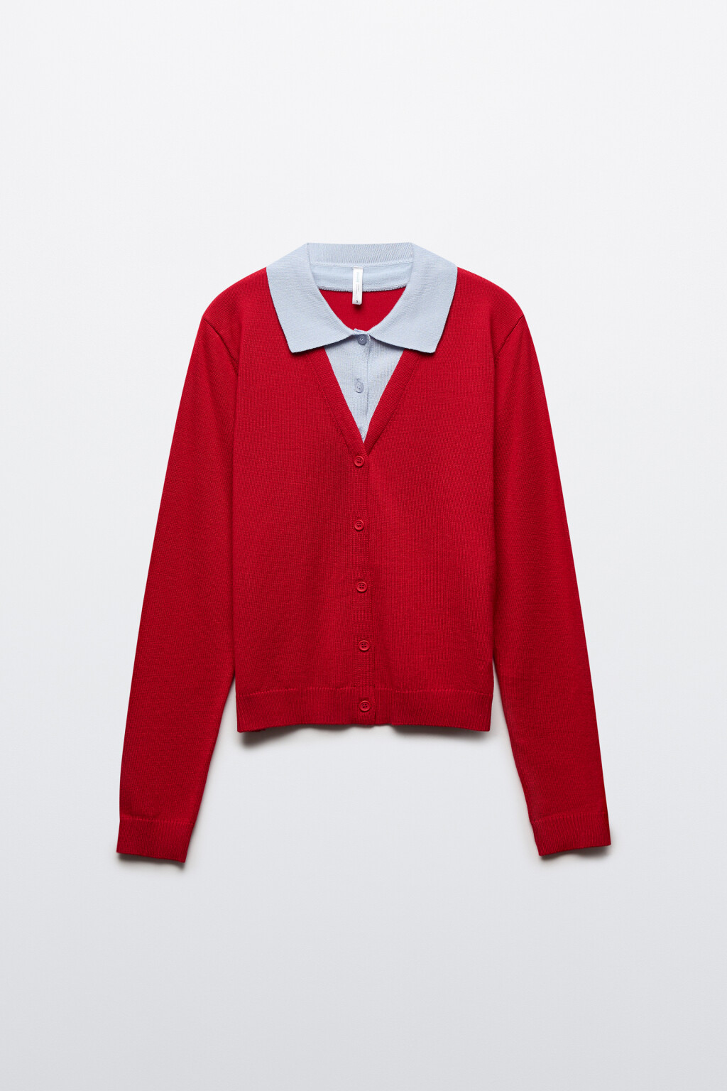 Кардиган вязаный с имитацией поло - цвет красный - 7