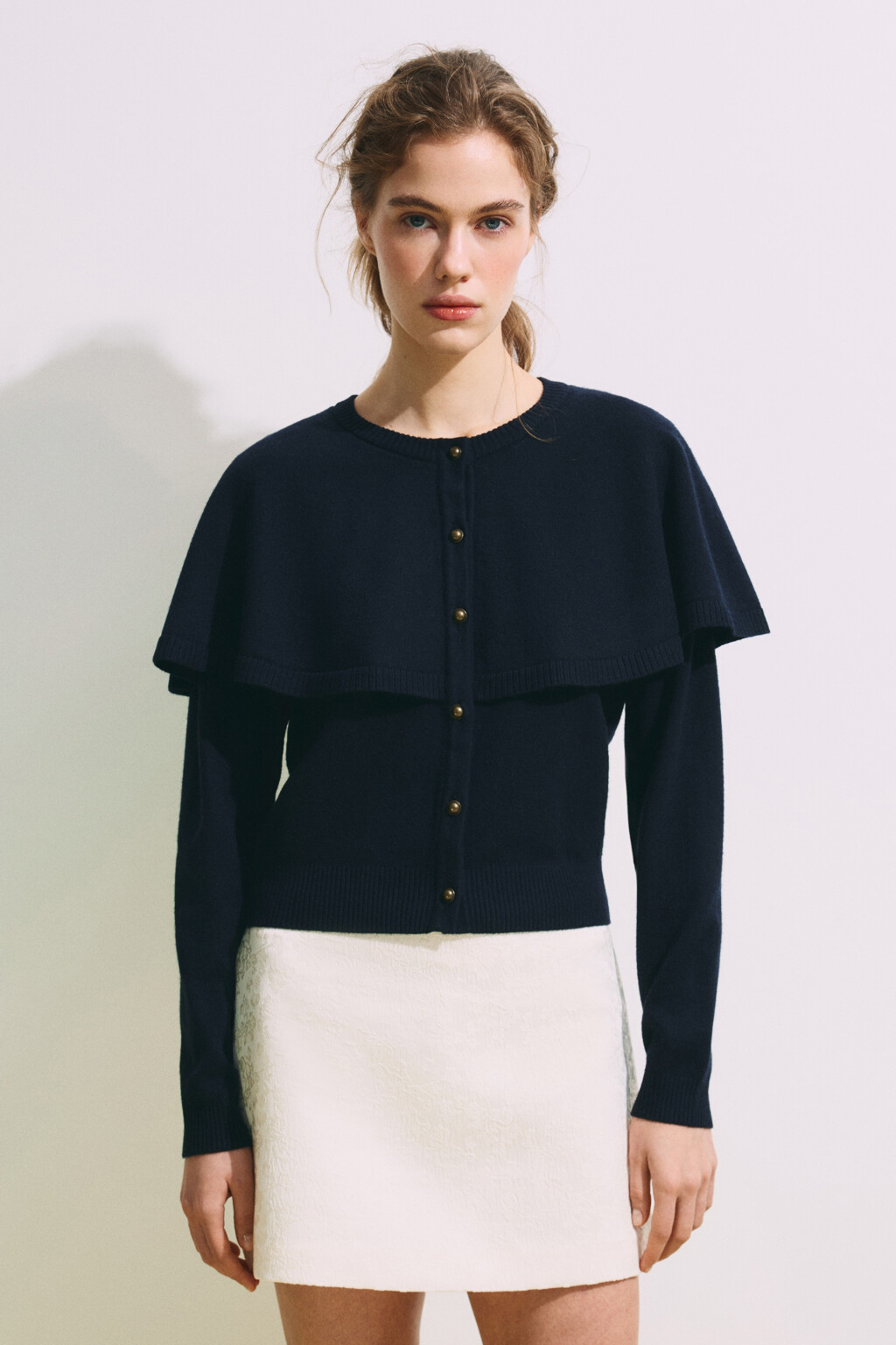 Кардиган вязаный с кейпом - цвет синий - 3