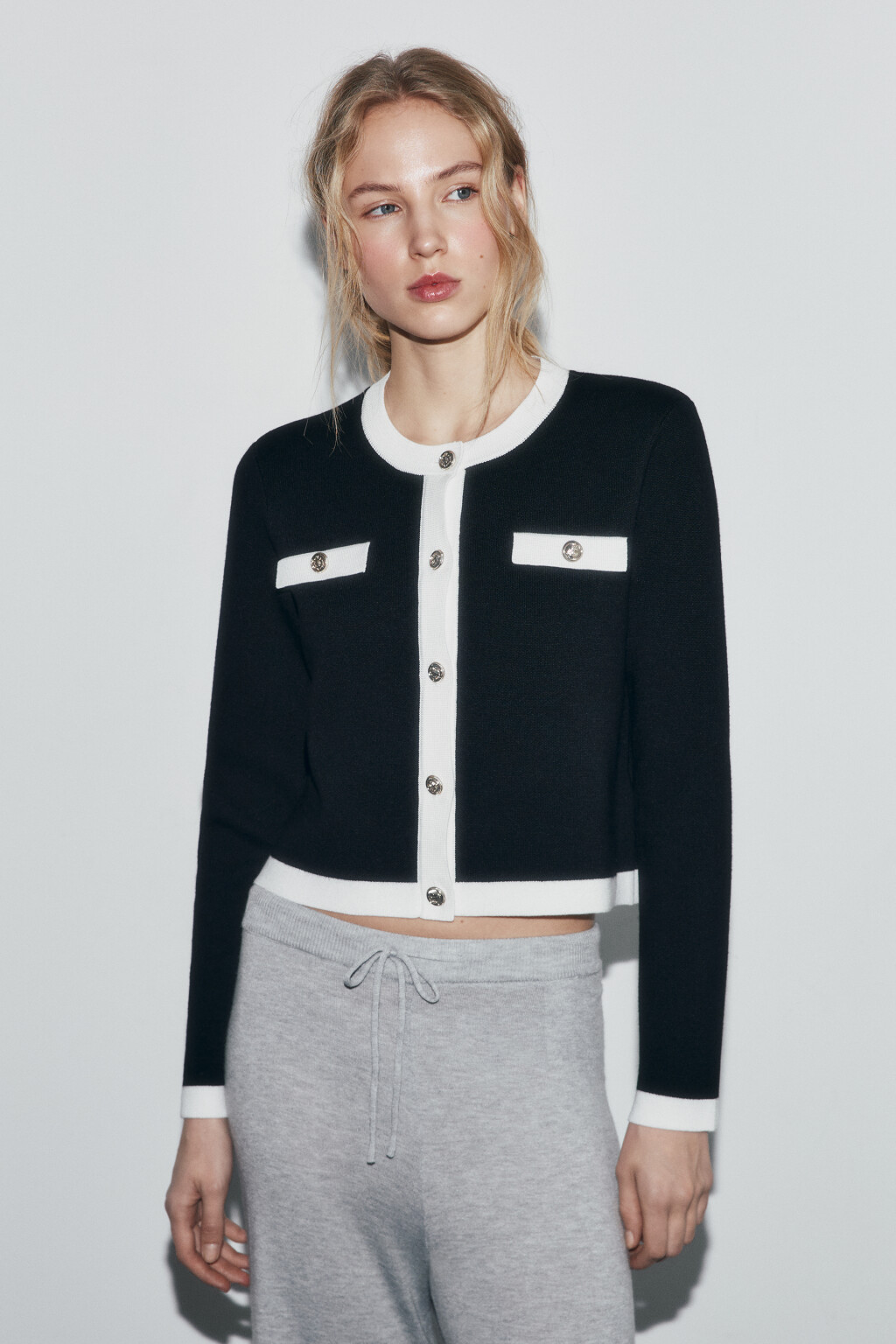 Кардиган жаккардовый с контрастной окантовкой - цвет черный - 2