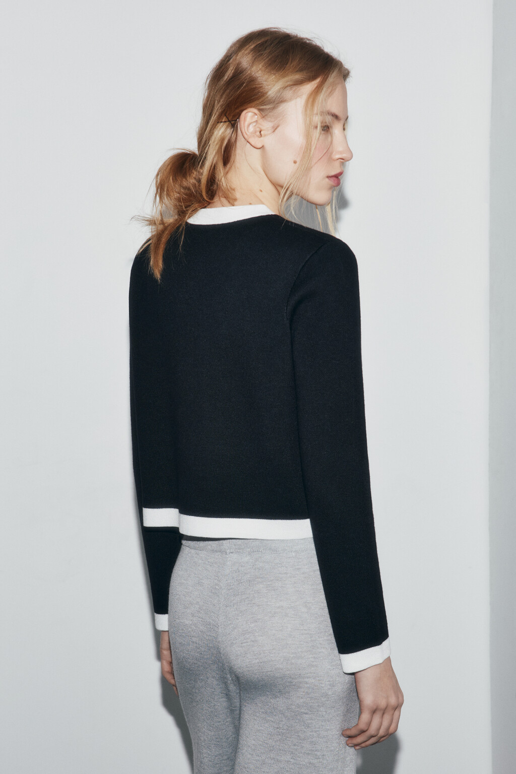 Кардиган жаккардовый с контрастной окантовкой - цвет черный - 3