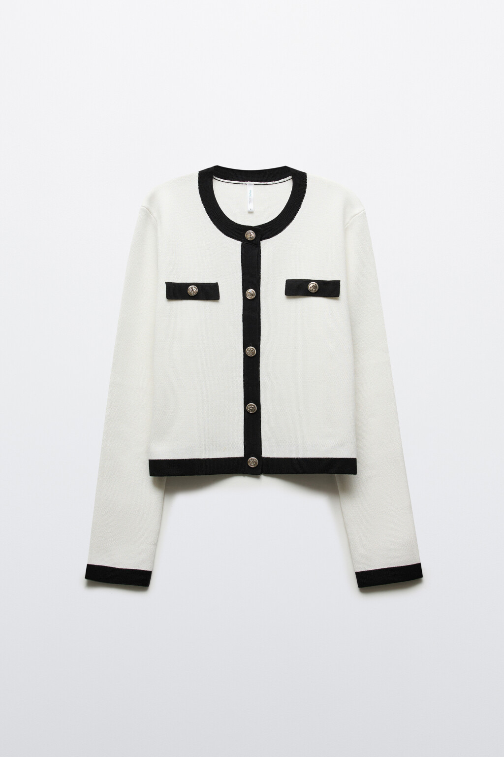 Кардиган жаккардовый с контрастной окантовкой - цвет молочный - 1