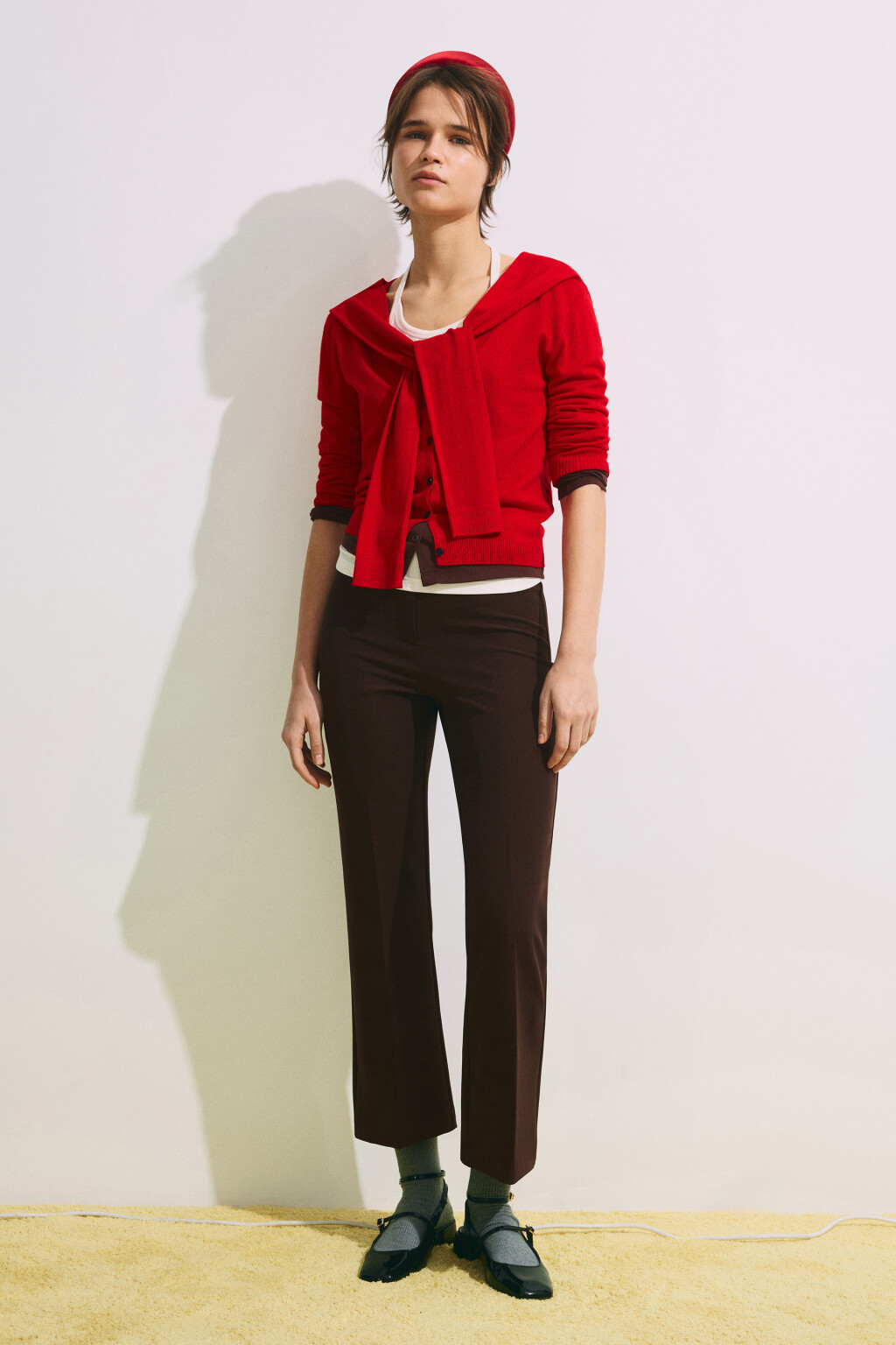 Кардиган вязаный с декоративными завязанными рукавами - цвет красный - 4