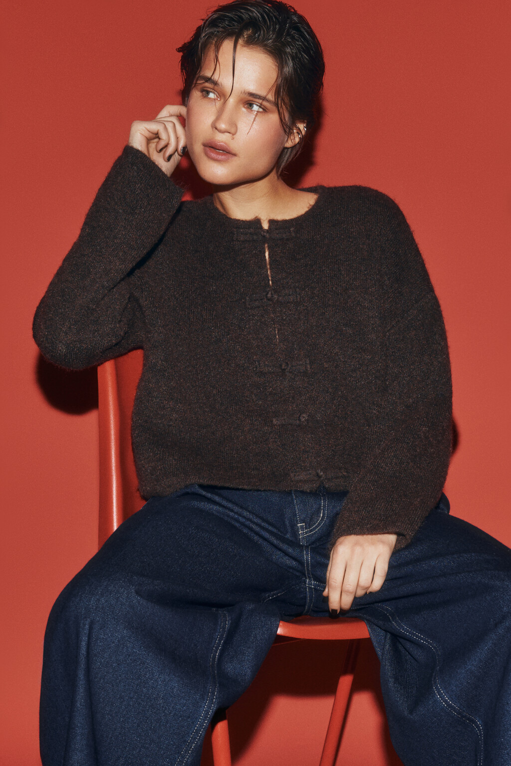 Кардиган вязаный на пуговицах - цвет коричневый - 2