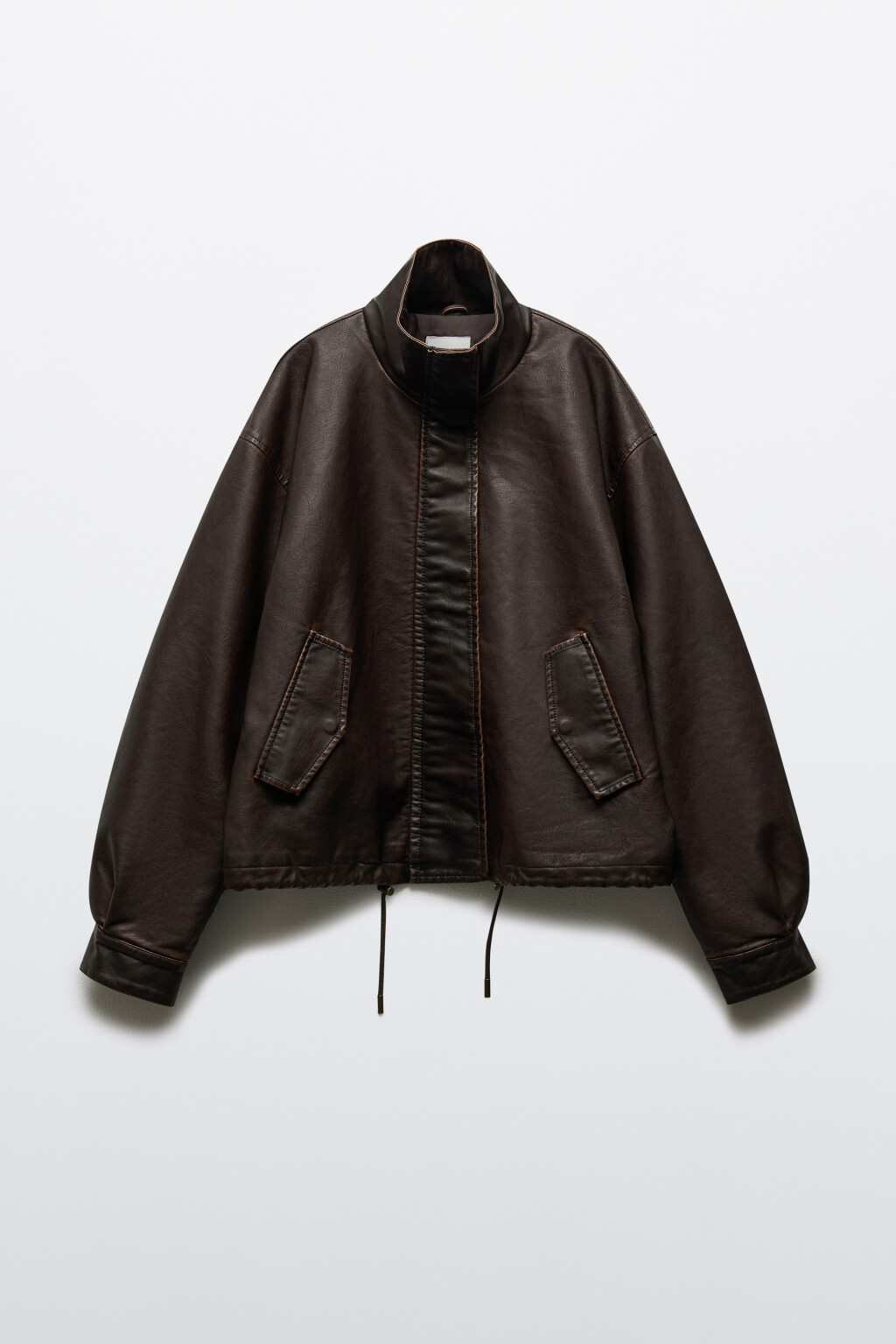 Куртка с кожаной фактурой без капюшона утепленная - цвет коричневый - 1