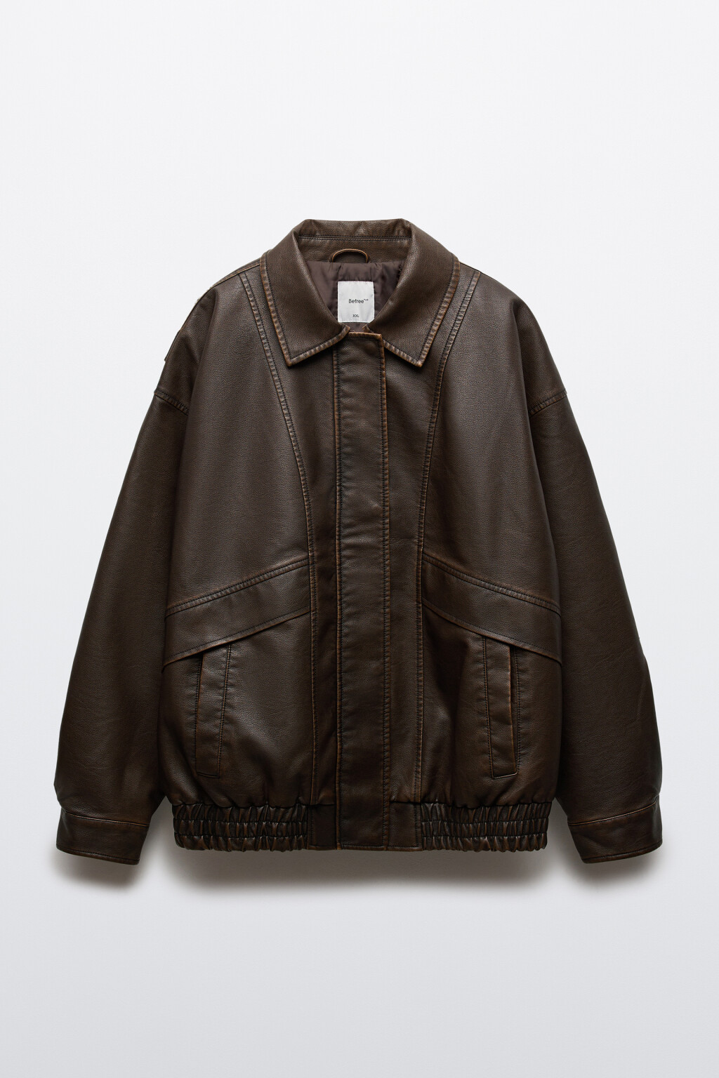 Куртка-бомбер с кожаной фактурой без капюшона - цвет коричневый - 1