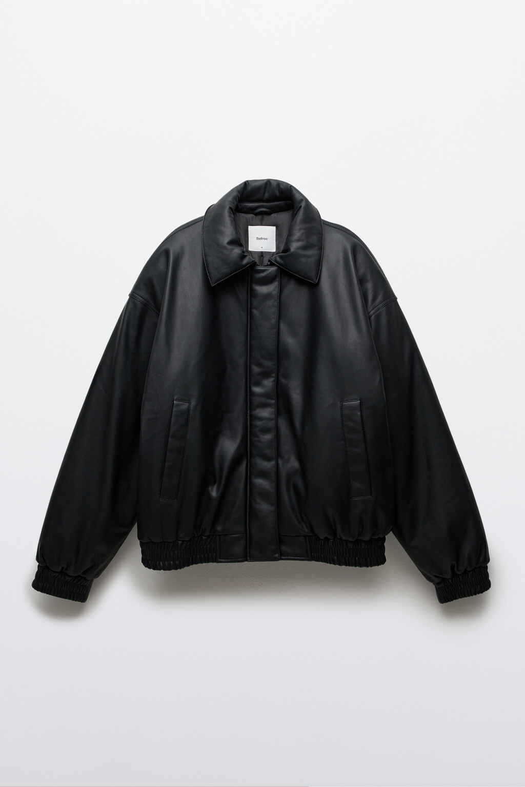 Куртка-бомбер с кожаной фактурой без капюшона - цвет черный - 9