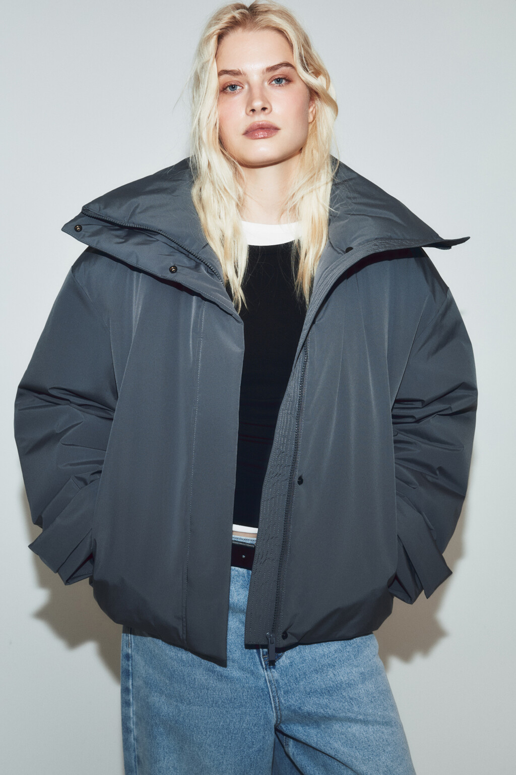 Куртка укороченная без капюшона - цвет серый - 2