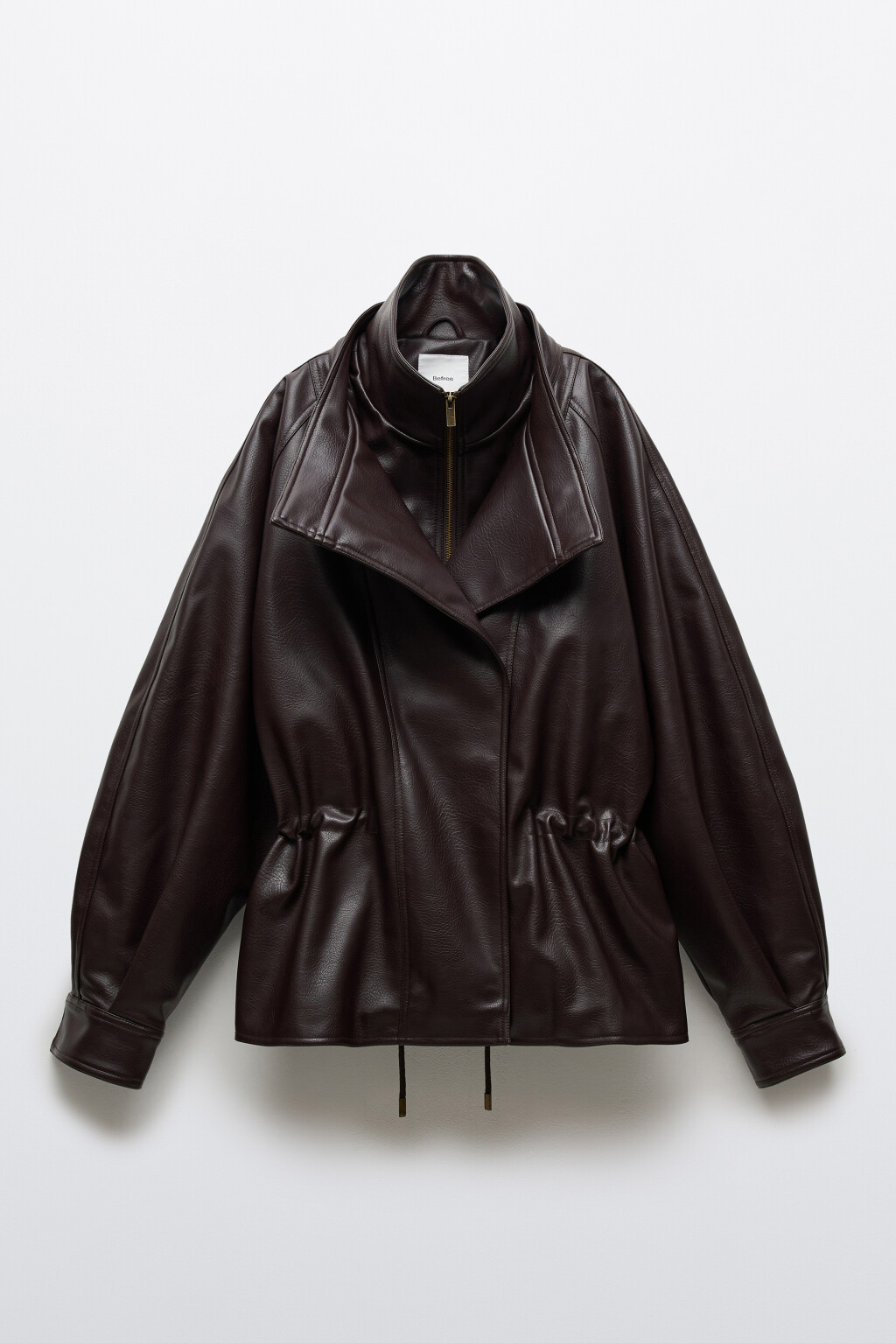 Куртка с кожаной фактурой на кулиске без капюшона - цвет коричневый - 10