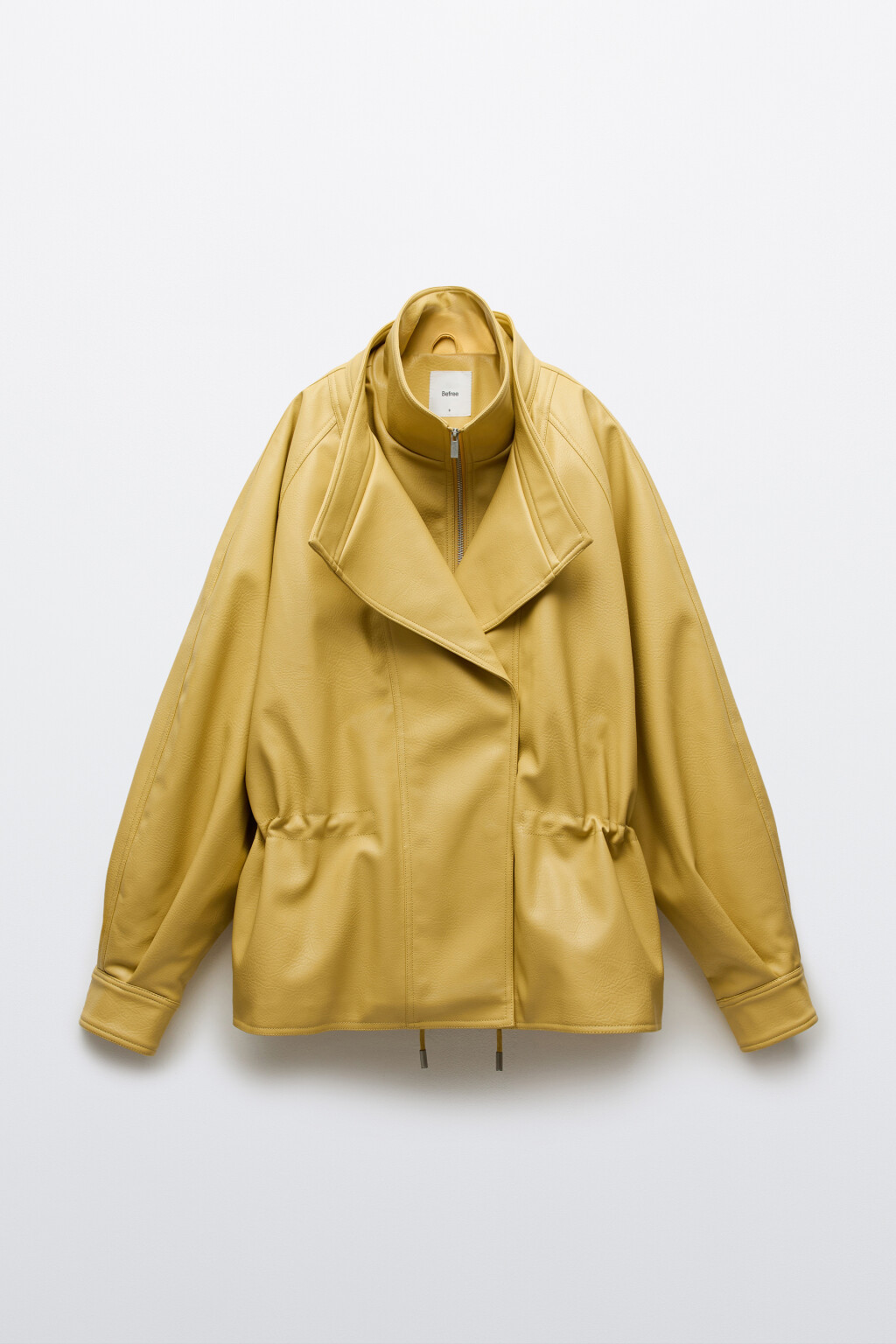 Куртка с кожаной фактурой на кулиске без капюшона - цвет желтый - 10