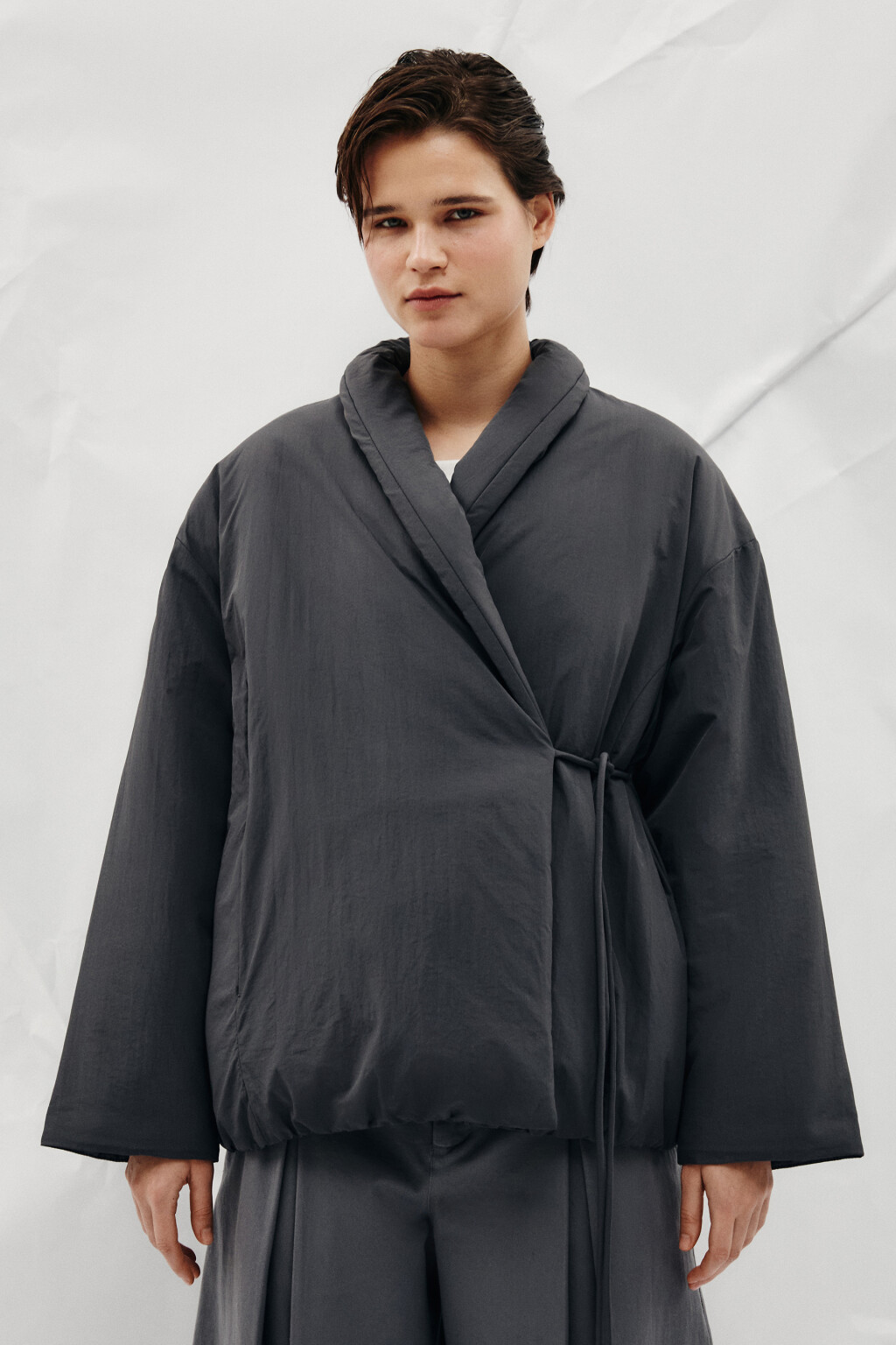 Куртка на запах утепленная - цвет серый - 2