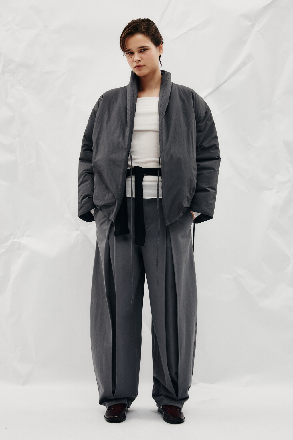 Куртка на запах утепленная - цвет серый - 4