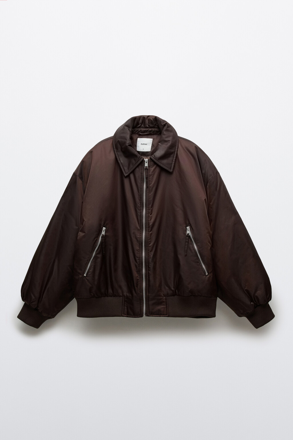 Куртка-бомбер с отложным воротником без капюшона - цвет коричневый - 1