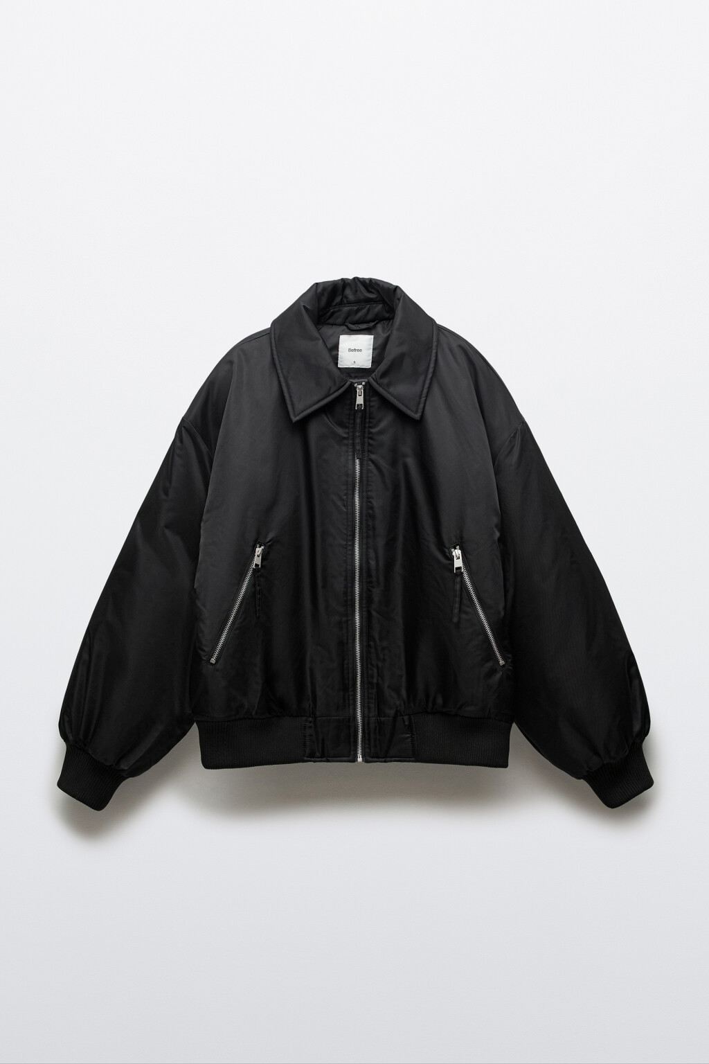 Куртка-бомбер с отложным воротником без капюшона - цвет черный - 1