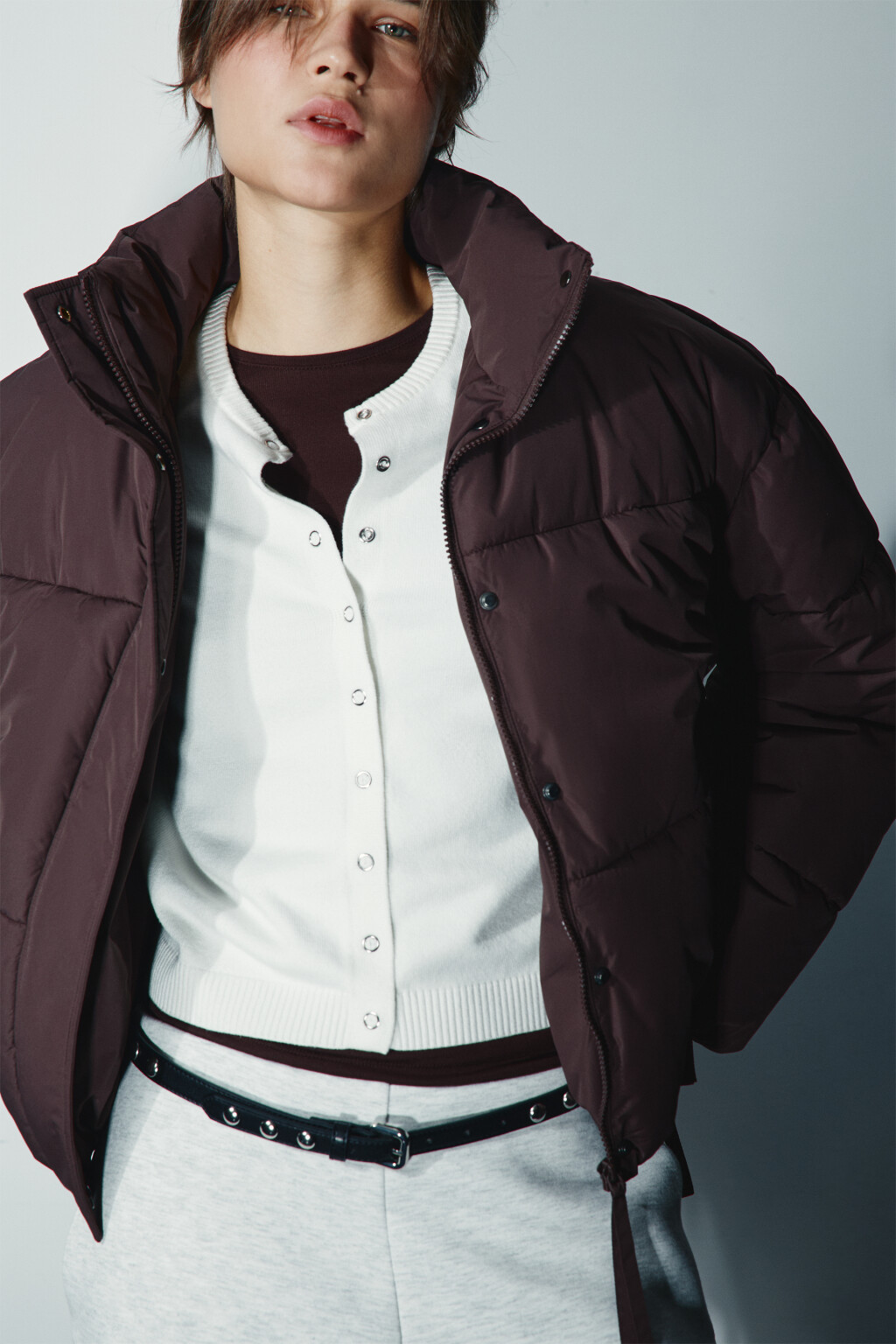 Куртка стеганая с утяжками - цвет коричневый - 1