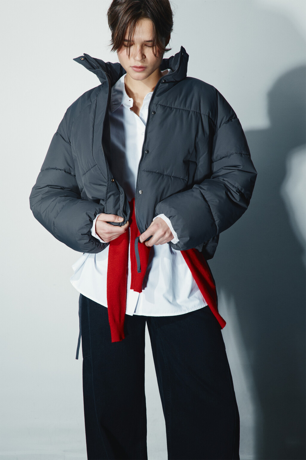 Куртка стеганая с утяжками - цвет серый - 1