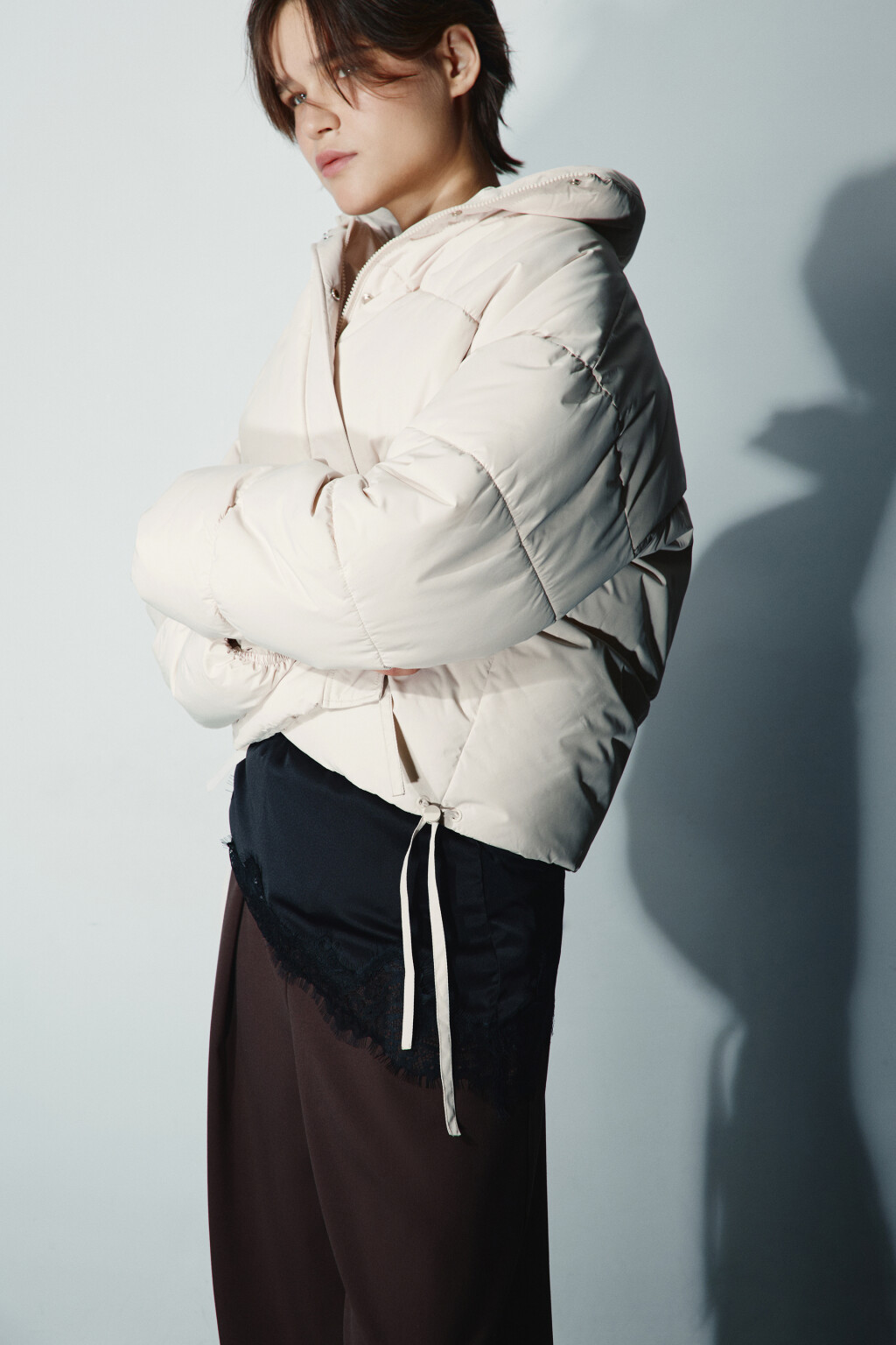 Куртка стеганая с утяжками - цвет молочный - 1