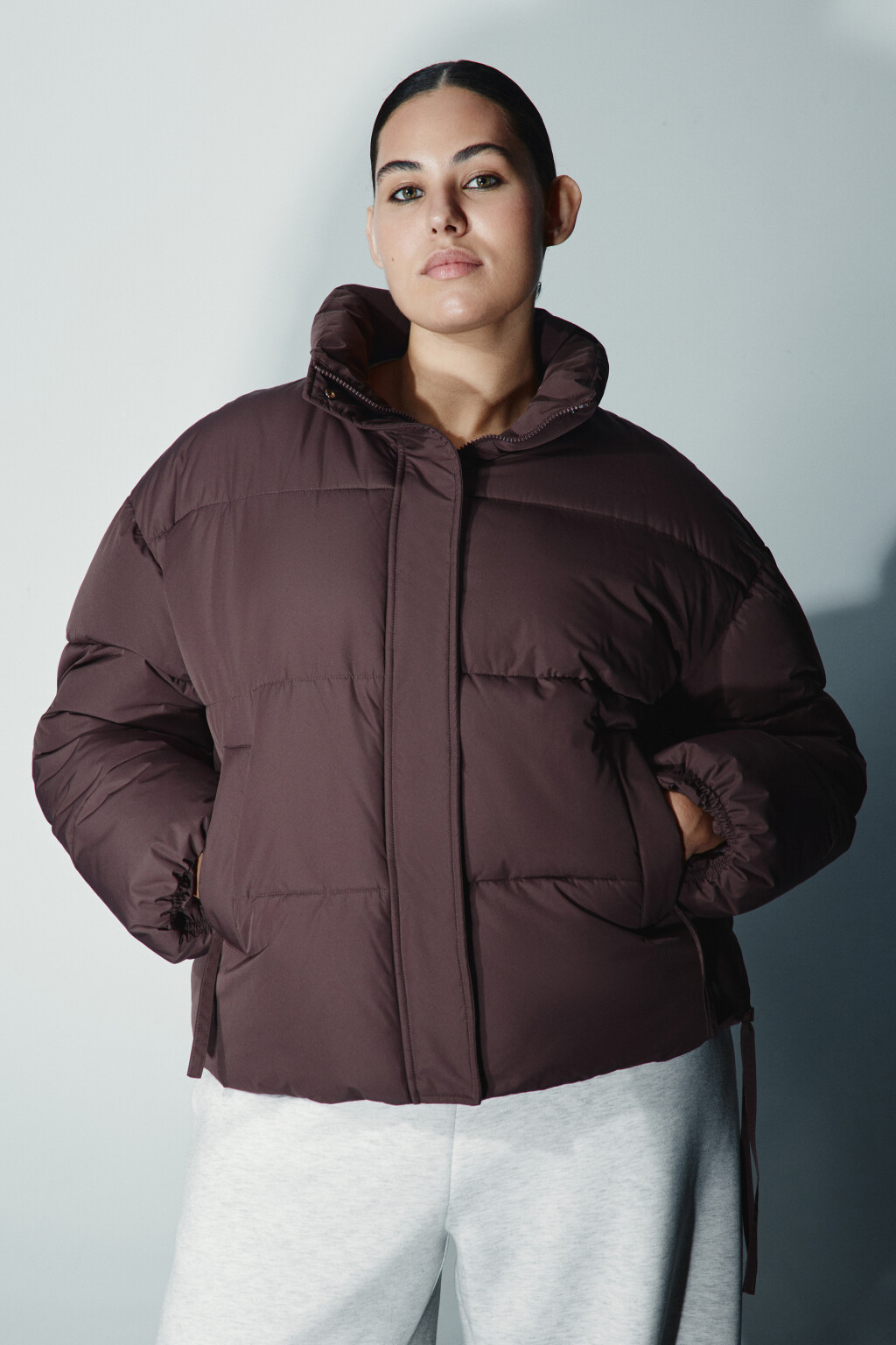 Куртка стеганая с утяжками - цвет коричневый - 3