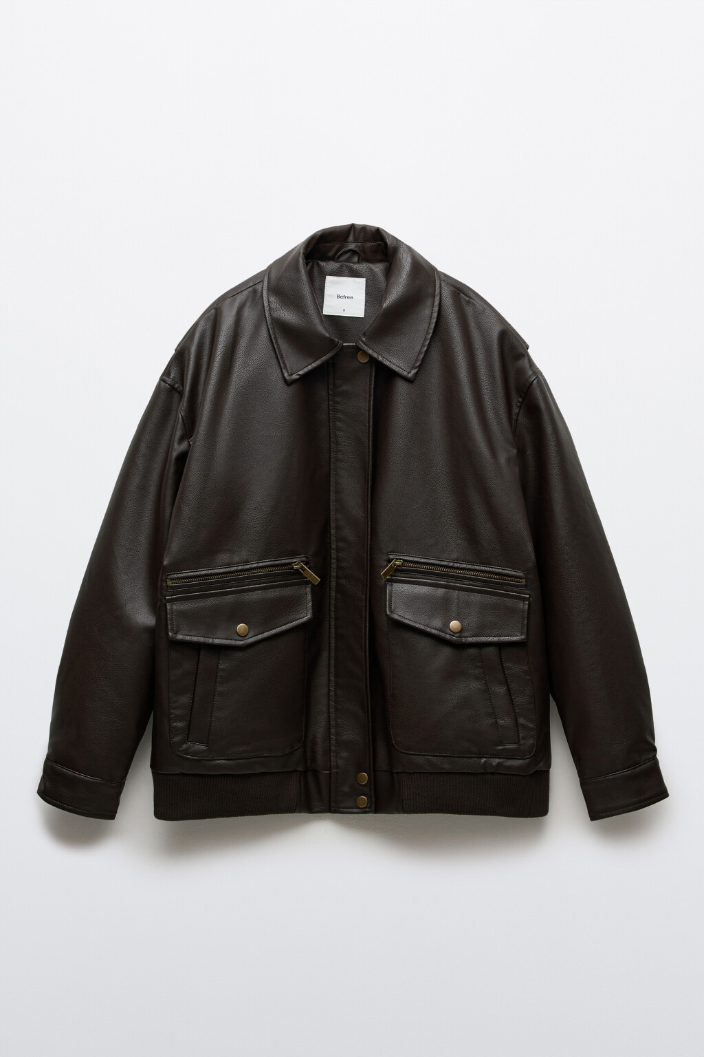 Куртка-бомбер с кожаной фактурой без капюшона - цвет коричневый - 8