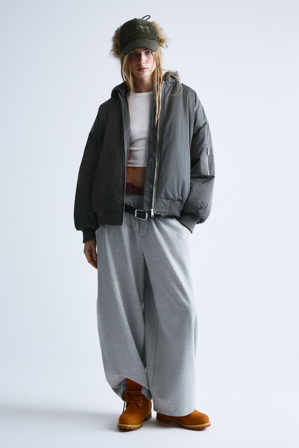 Куртка-бомбер oversize с капюшоном - цвет зеленый - 5