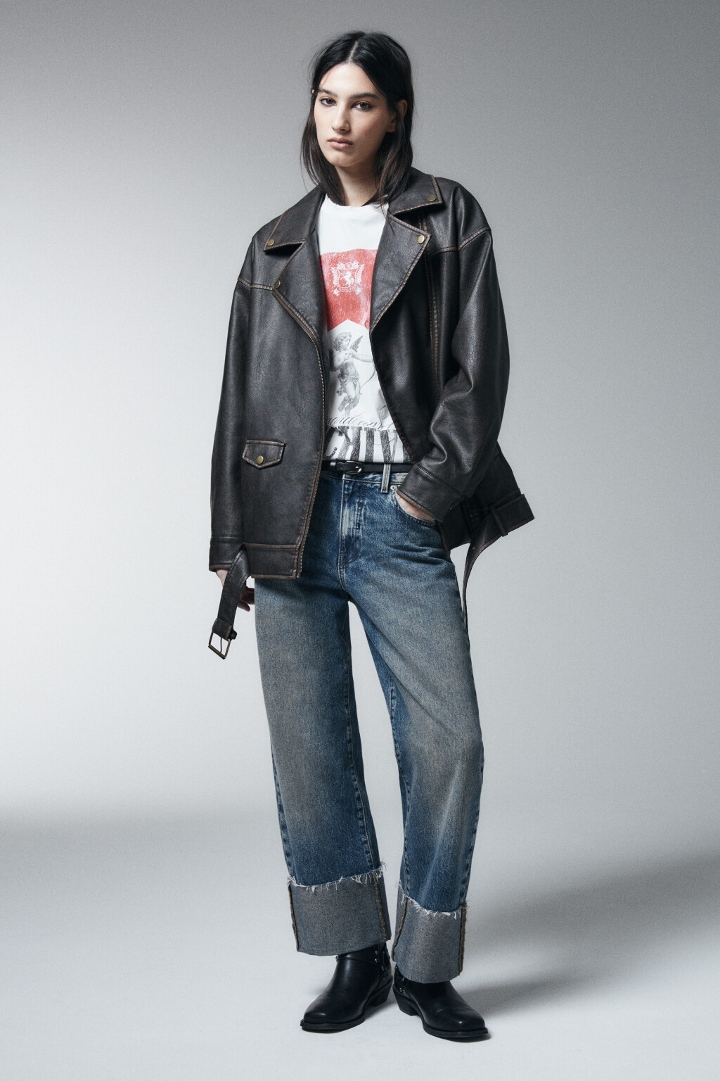 Куртка-косуха с вареным эффектом  - цвет коричневый - 4