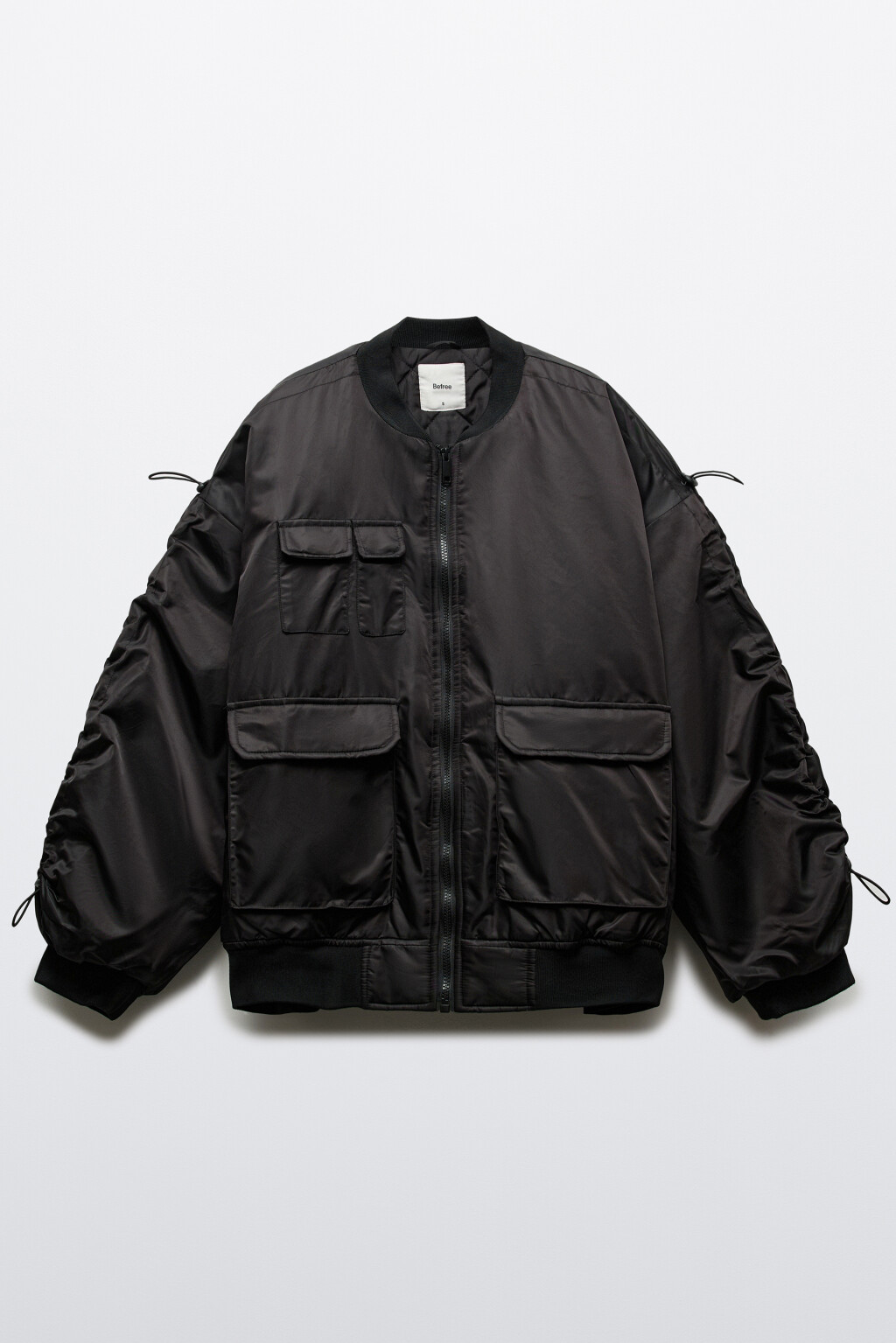 Куртка-бомбер с утяжками на рукавах - цвет черный - 8