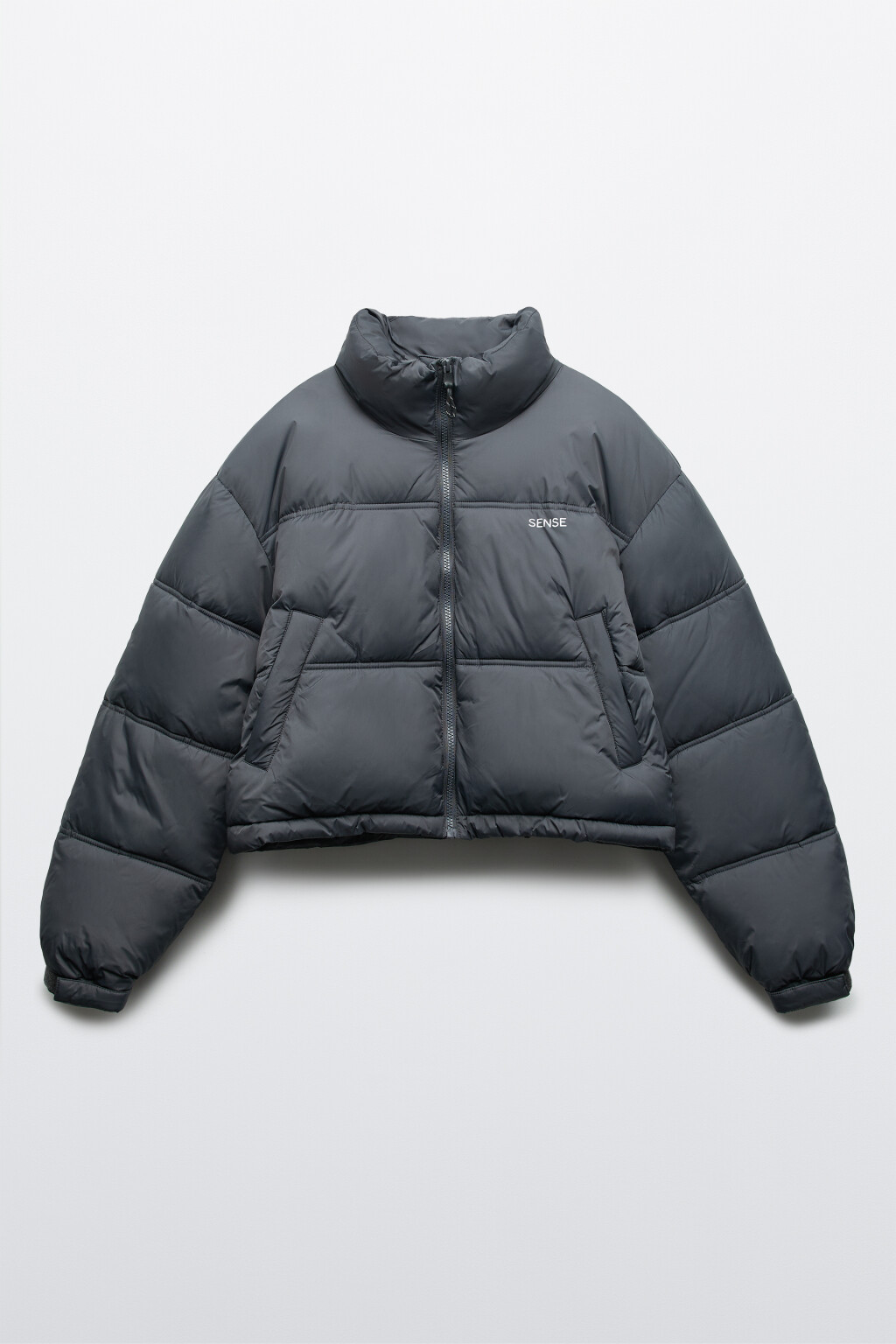 Куртка укороченная с воротником-стойкой - цвет серый - 1