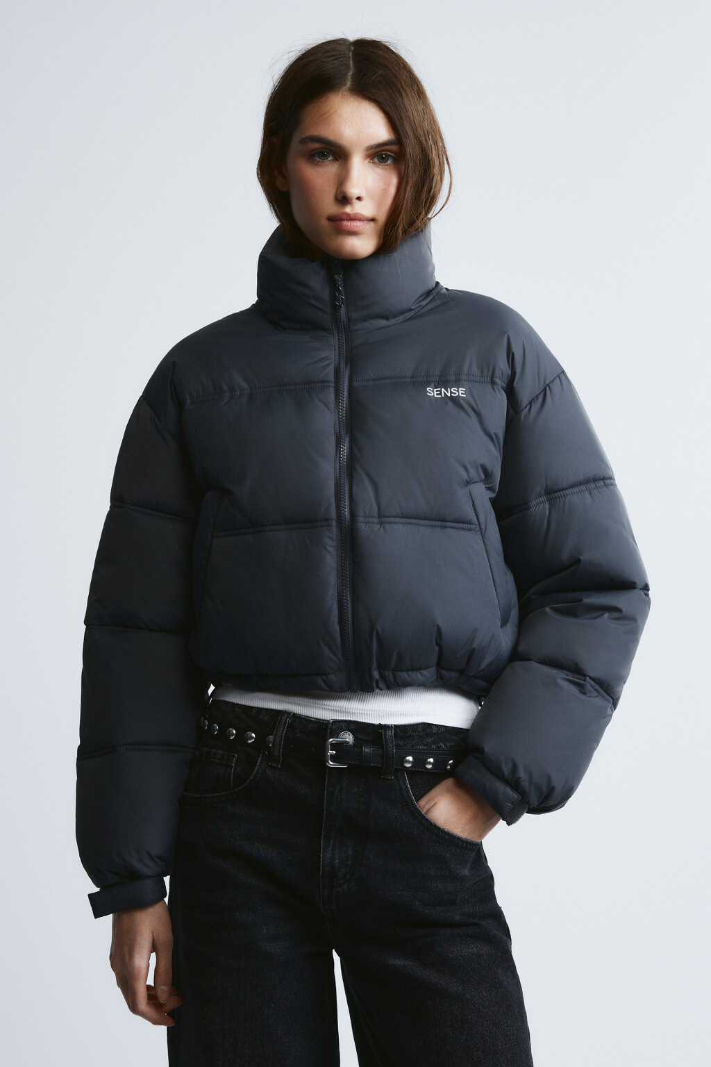 Куртка укороченная с воротником-стойкой - цвет серый - 2