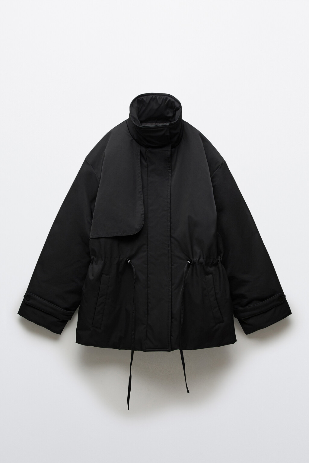 Куртка-парка утепленная на утяжках без капюшона - цвет черный - 1