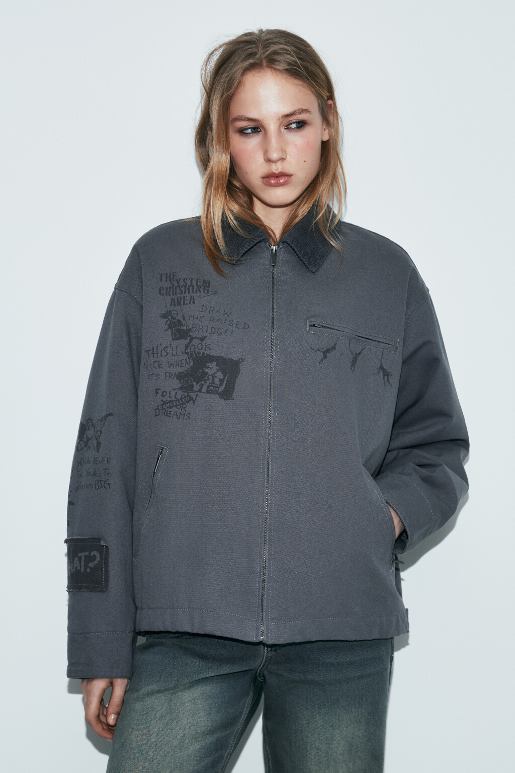 Куртка-рубашка с эффектом стирки и принтом утепленная - цвет серый - 2