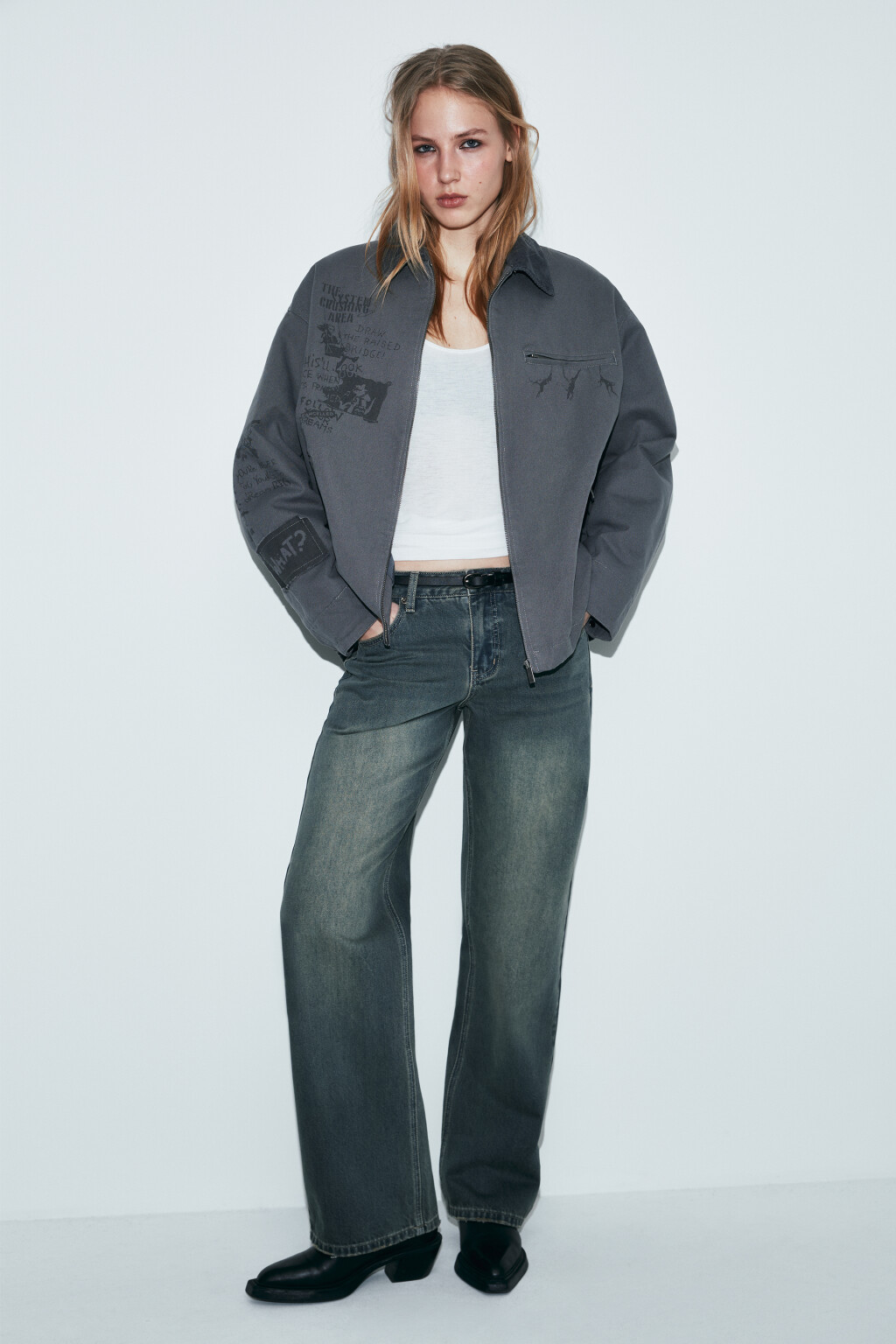 Куртка-рубашка с эффектом стирки и принтом утепленная - цвет серый - 4
