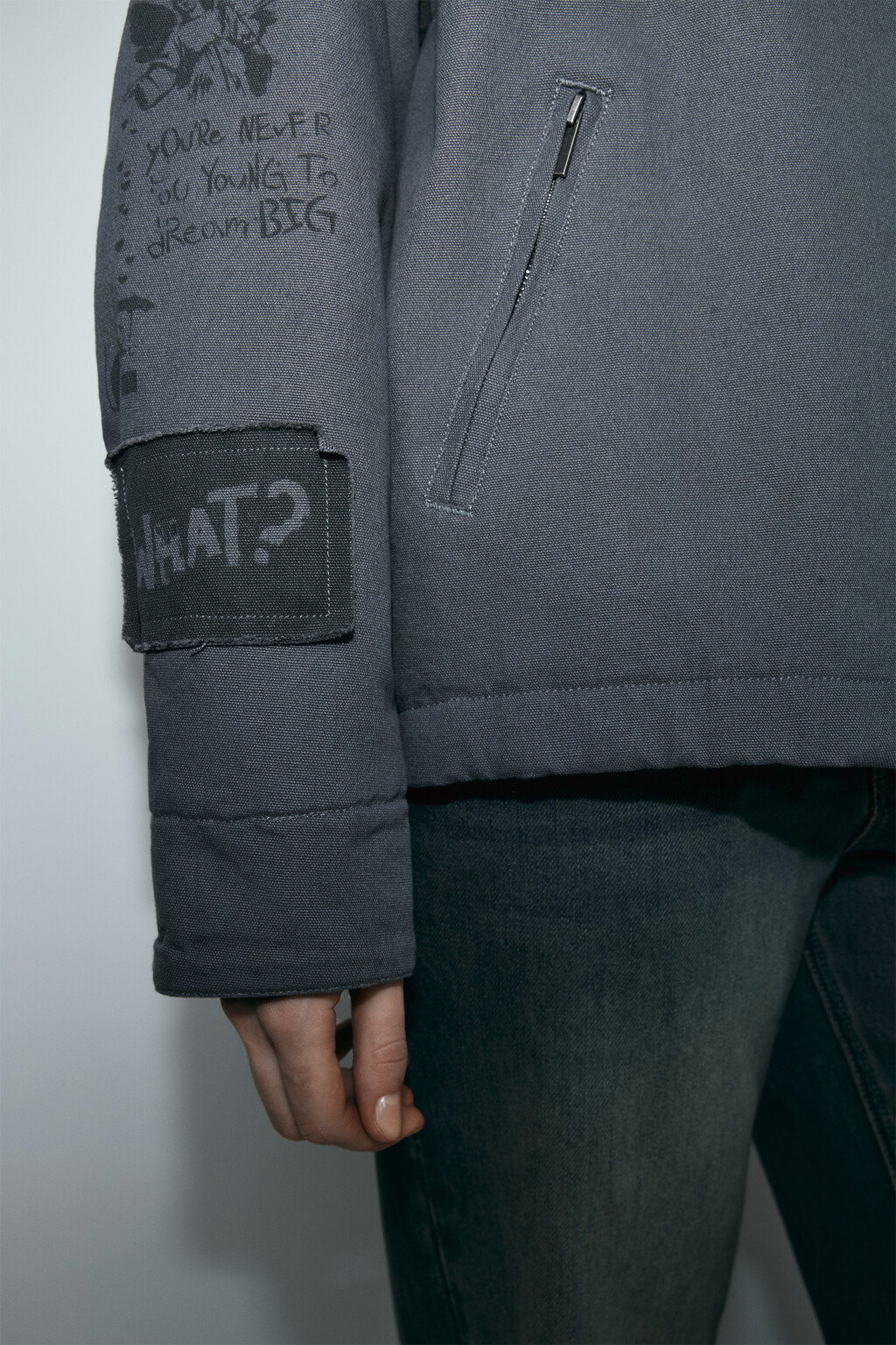 Куртка-рубашка с эффектом стирки и принтом утепленная - цвет серый - 7