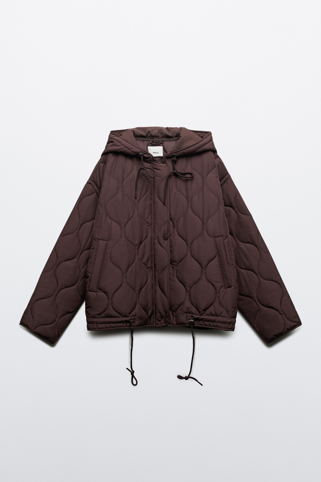 Куртка стеганая с двойной застежкой и капюшоном - цвет коричневый - 1