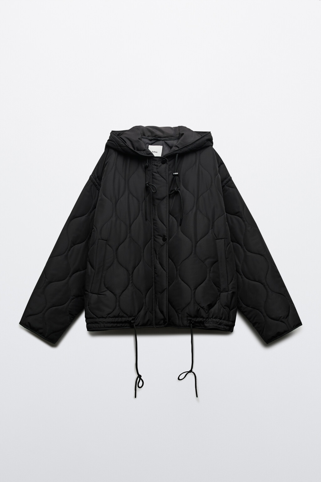 Куртка стеганая с двойной застежкой и капюшоном - цвет черный - 1
