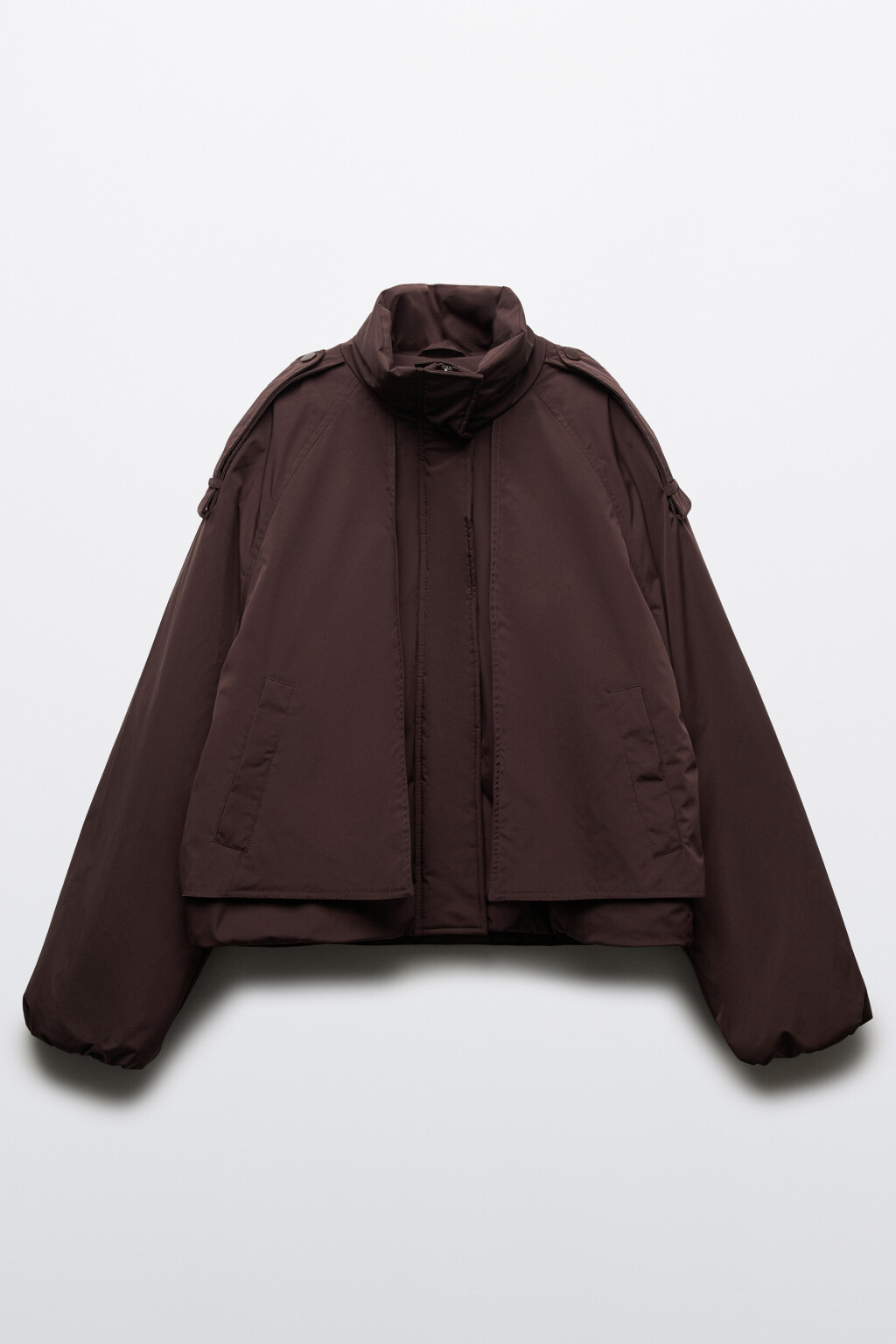 Куртка короткая утепленная с воротником-стойкой - цвет коричневый - 1