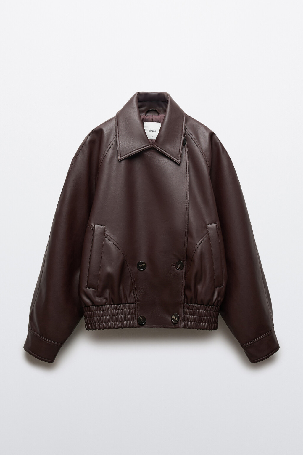Куртка с кожаной фактурой с утеплением на пуговицах - цвет коричневый - 10